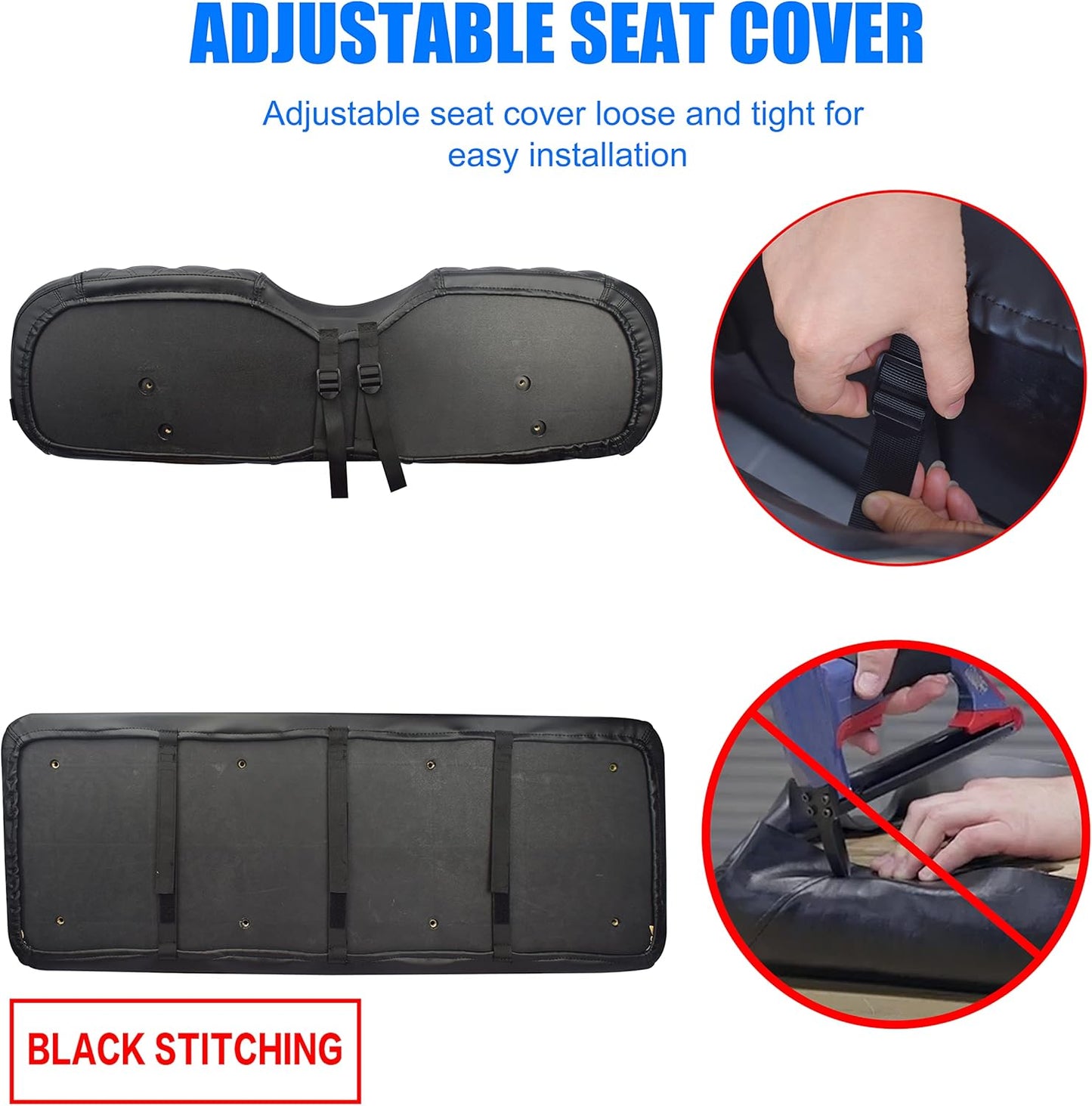 NOKINS Golf Cart RS Diamond Seat Cover for Standard Seat Cushion Aftermarket Back Seat Kit, No Staples Required,Golf Cart Vinyl Replacement Seat Cover Black Stitching