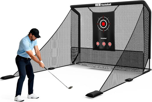 Haokelball Golf Practice Hitting Net for Driving Real Balls, Indoor Chipping Swing Training Nets with Impact Target, 10x7.5ft Heavy Duty Netting with Carry Bag for Backyard Outdoor Use