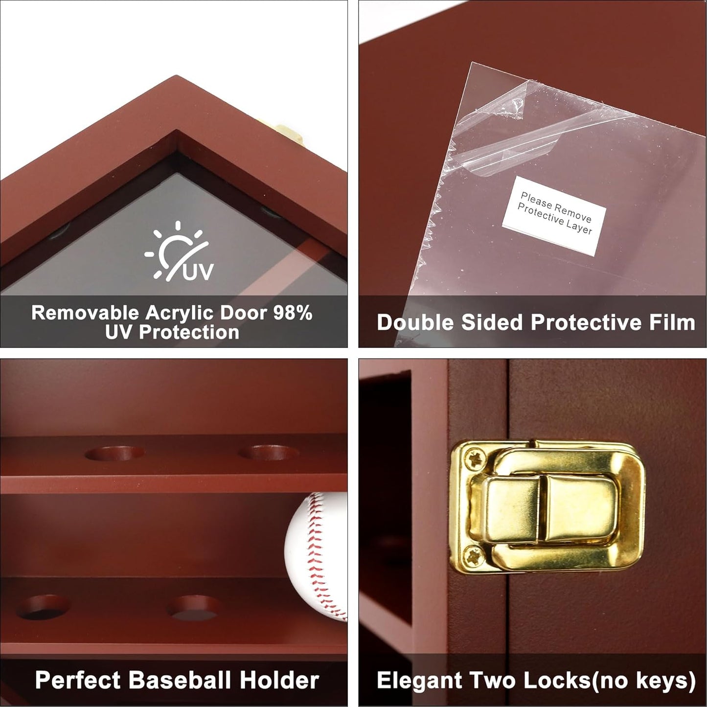 Baseball Display Case & Shadow Box - Lockable Acrylic Door Wall Mount Cabinet for 12 Baseballs - 13x16 Inch Collectible Display Frame for Enthusiasts