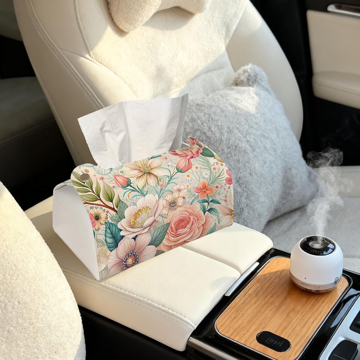 Colorful Floral Tissue Box Cover Holder – Rectangular Tissue Organizer, Decorative Napkin Box Case for Home, Office & Car