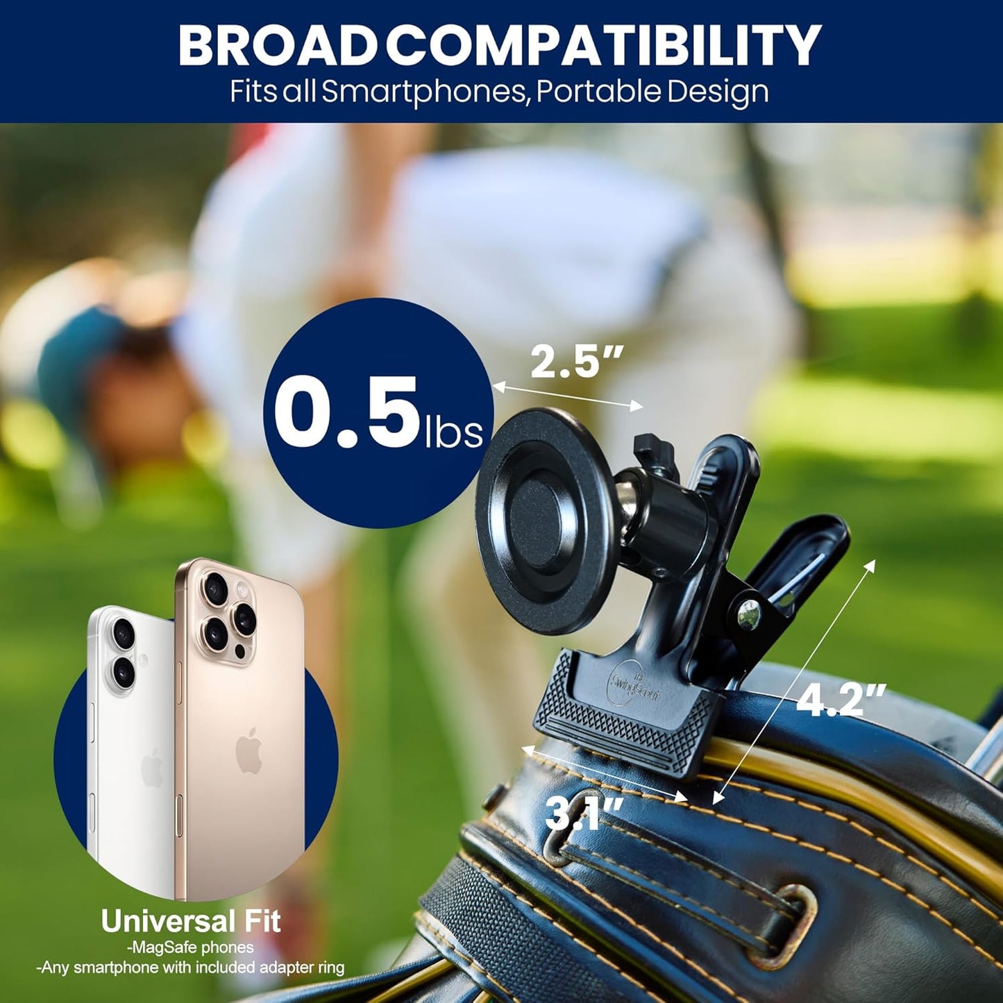 SwingScout | Golf Bag Phone Holder | Easy to Use Clip | No Extra Gear Needed | Quick Setup | Fits Any Cellphone | Perfect Golf Gift (MagSafe)