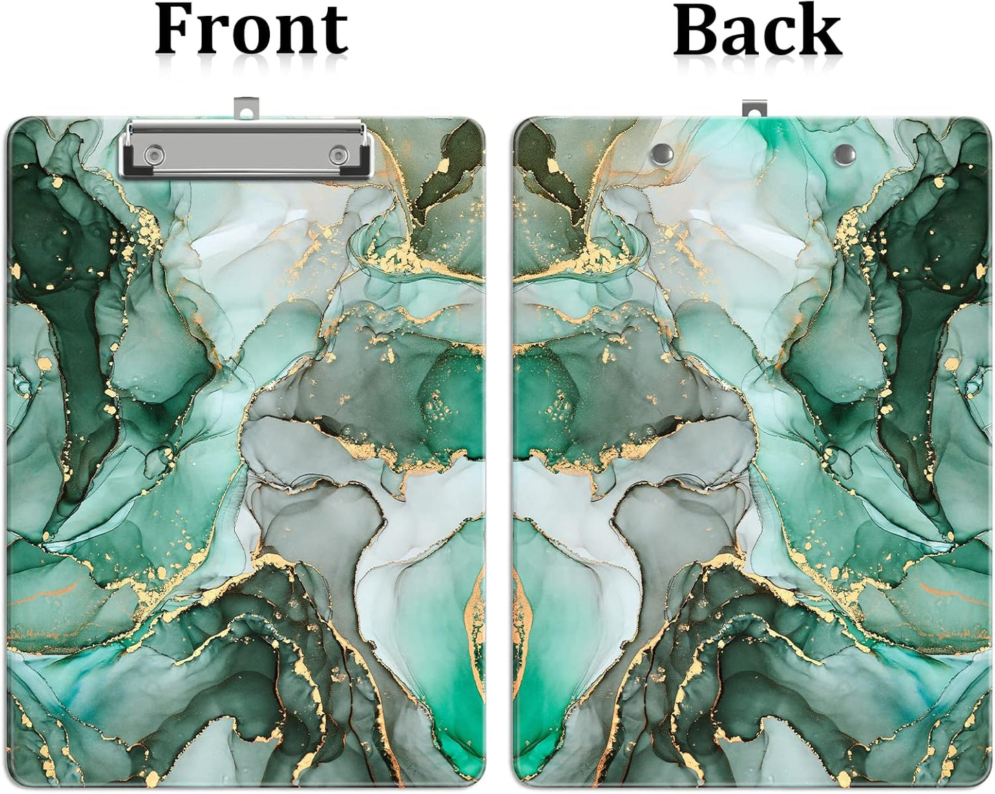 Plastic A4 Clipboards, Cute Clip Board Stardard Letter Size 9 x 12.5 in, Office Decorative for Students Women Men and Kids, Green Marble