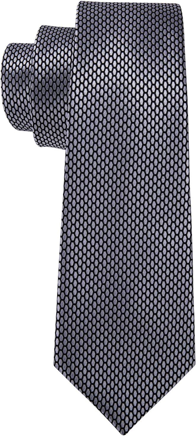 Barry.Wang Designer Classic Ties for Men Set Formal Pocket Square Cufflink Check Plaid