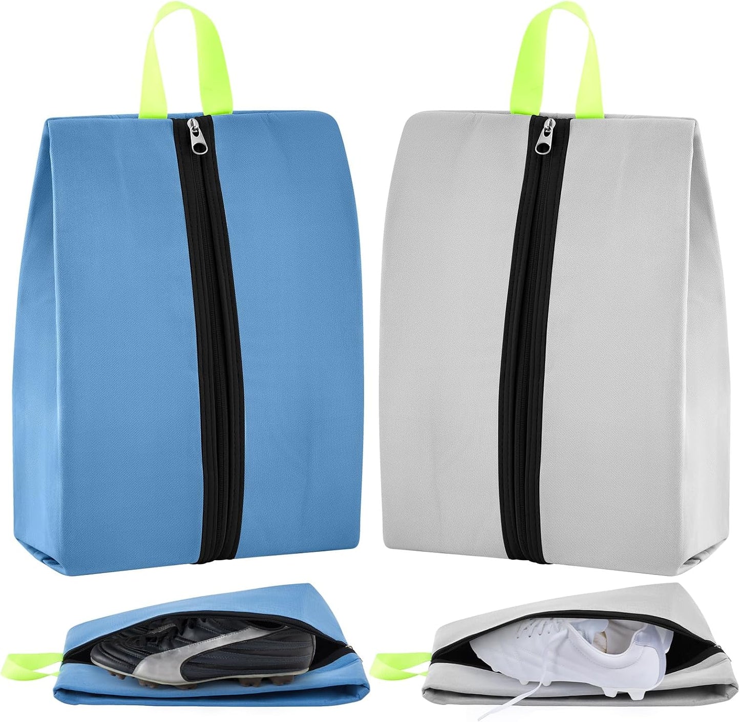 2 Pack Smell Proof Shoe Cleat Bag for Travel Water-Resistant Odor Absorbing Lightweight Golf Soccer Shoe Storage Organizer Pouch with Zipper for Gym Sports Travel Work (Gray, Blue)