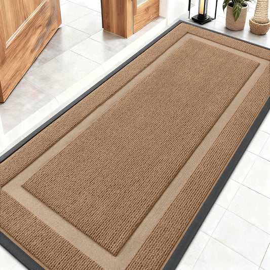OLANLY Front Door Mat Indoor Outdoor Entrance, Waterproof All-Season, All-Weather Doormat, Sturdy Natural Rubber, Fade Resistant, Low Profile, Easy Clean Patio Porch Entryway Mat, 59x23, Light Borwn
