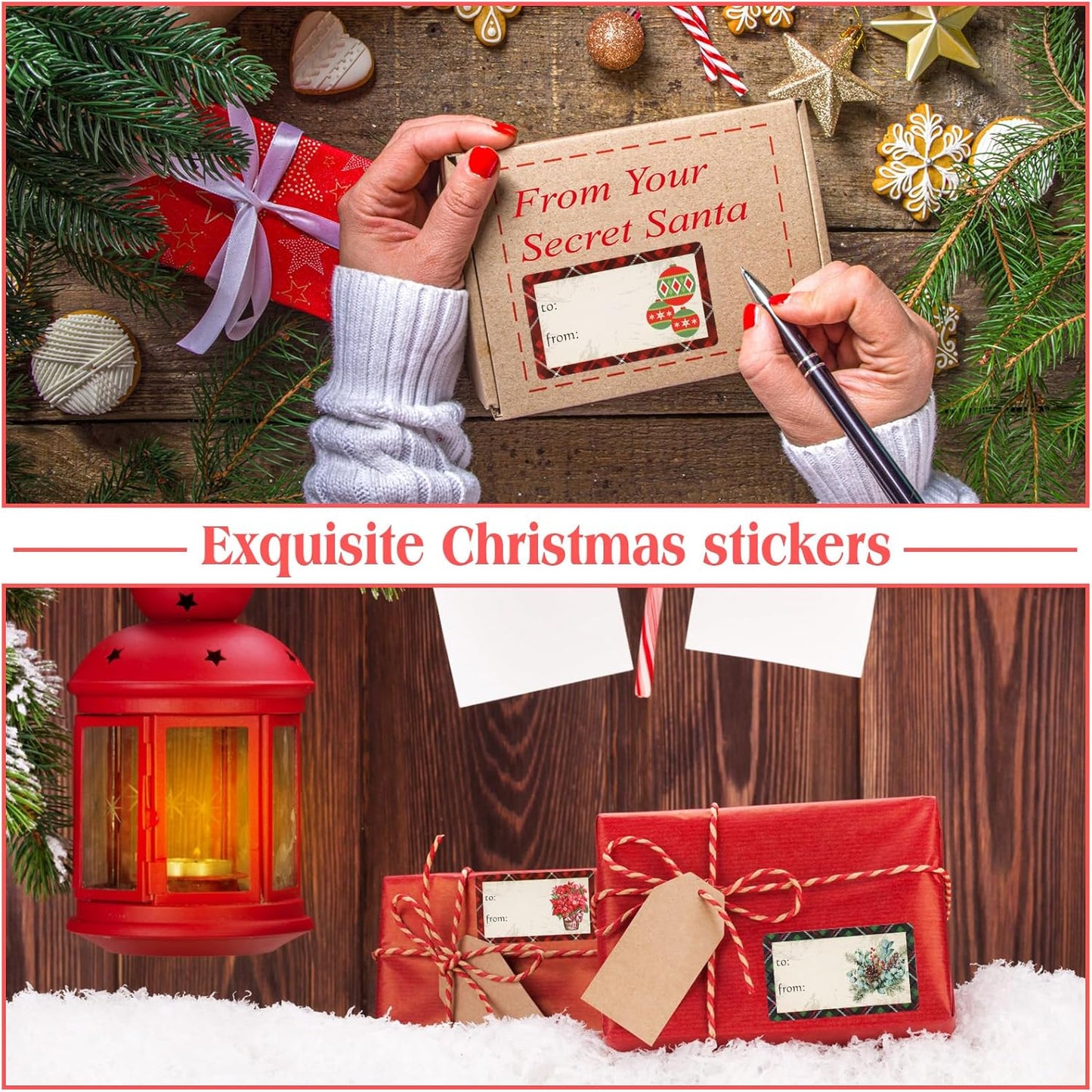 Outus 500 Pieces Christmas Tags Self Adhesive Gift Tags for Xmas Presents Christmas Name Labels Stickers for Wrapping Paper Festival Birthday Holiday Decor(Plaid Style,2.76 x 1.57 Inch)