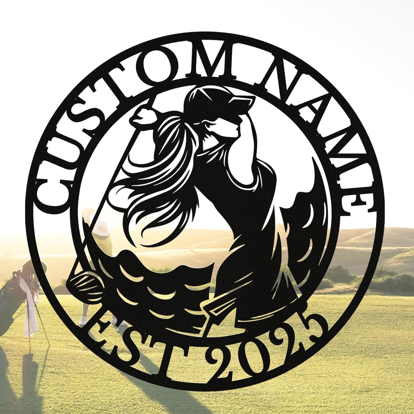 Personalized Custom Crossed Golf Metal Wall Art,Personalized Golfer Name Sign Decoration For Room,Hole Golf Club Decoration (Style-5)