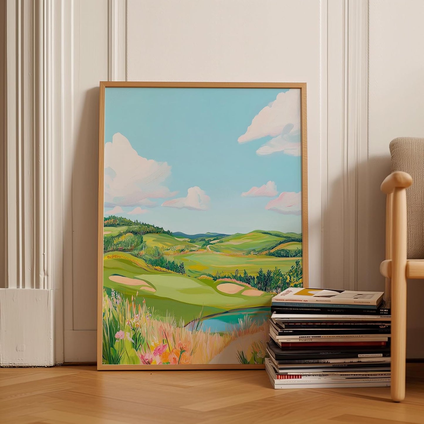 Golf Course Floral Pastel Art Print Posters - Premium Giclee Fine Art Prints - Golf Course Home Decor Posters, Golfer Art Prints for Home and Office Decor - Vintage Aesthetic, Ready to Frame