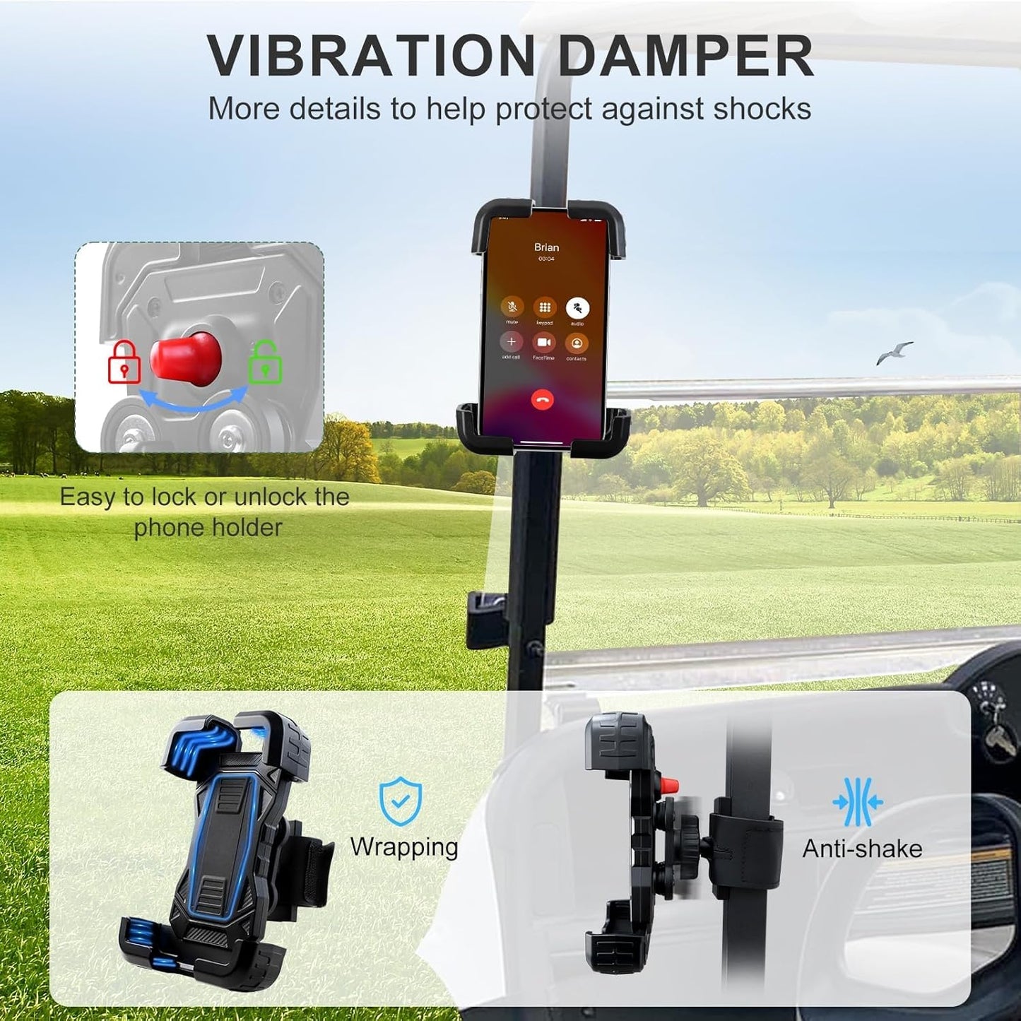 Golf Cart Phone Holder Mount Magnetic Fit EZGO/Club Car/Yamaha, With Vibration Damper and Anti-Shake Upgraded, Golf Phone Holder with Strength Magnetism For iPhone/Galaxy/Google Pixel 5.5"-7.58"