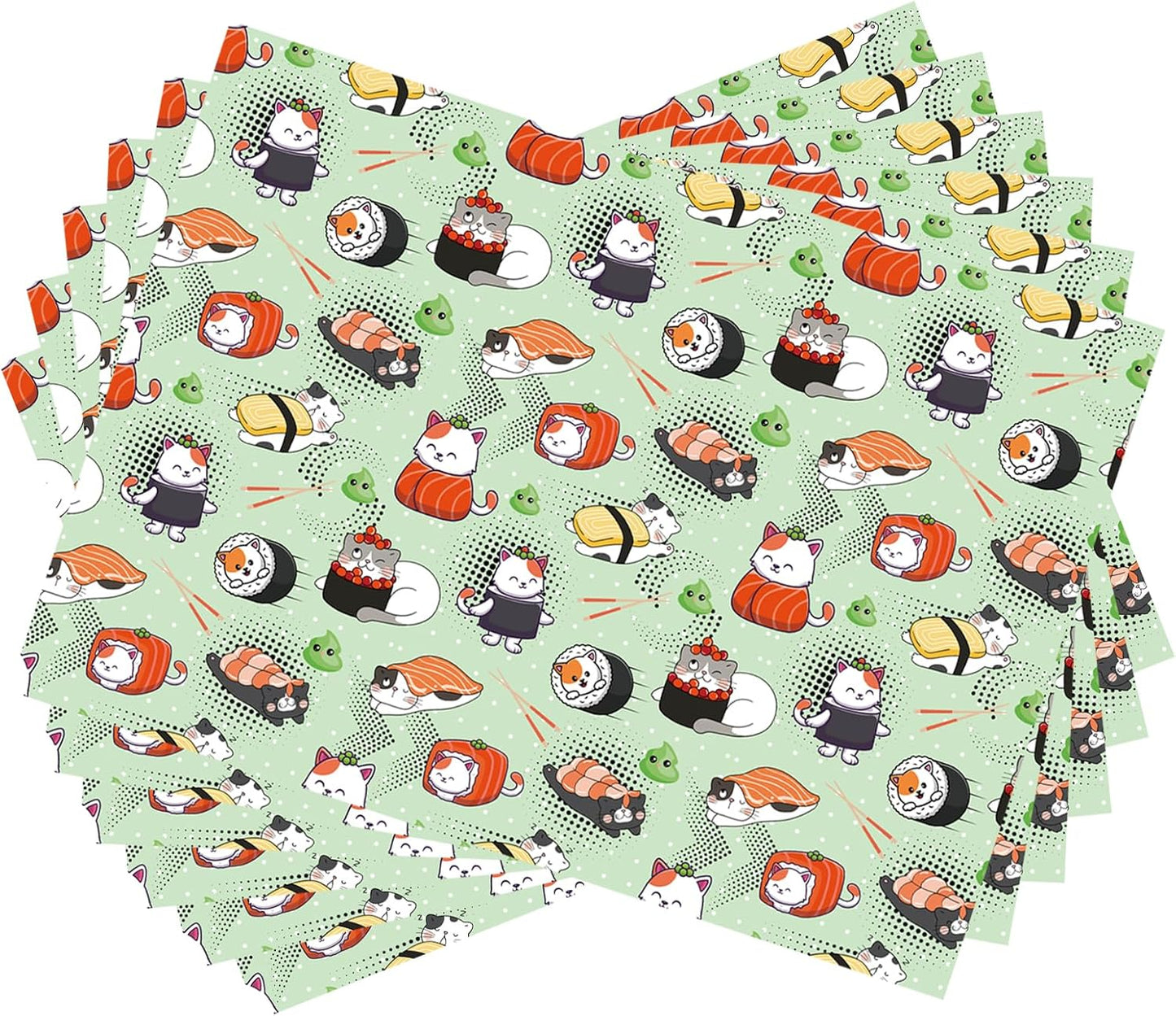 Vnaeem Kawaii Cat Wrapping Paper - Cute Sushi Cat - Japanese Gift Wrap for holiday birthday Pet Lovers - 20 X 28 Inches Per Sheet （6 Sheets)