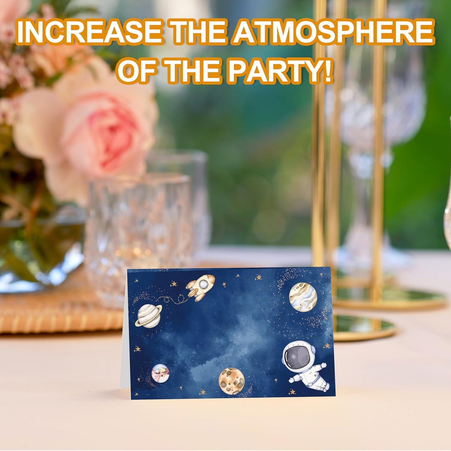 Outer Space Place Cards, Astronaut Party Table Place Cards For Table Setting, Planets Rocket Name Cards For Birthday Party Baby Shower Dinner Wedding, 25 Cards Included -10