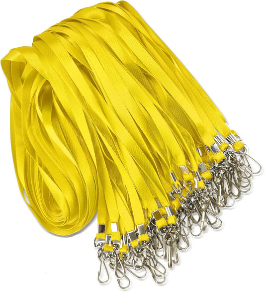 50 Pack Yellow Lanyards for ID Badge Holder - Durable Flat Lanyards with Swivel Hook and Badge Clip
