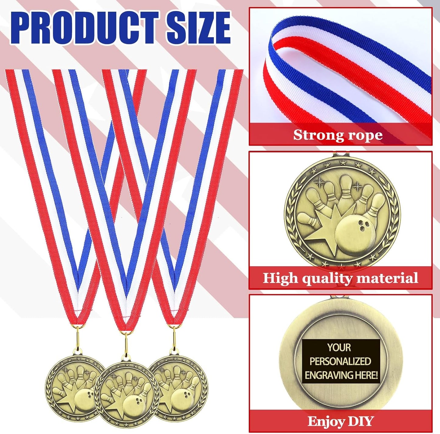 36 Pcs 2'' Gold Medals Bulk Volleyball Football Basketball Soccer Baseball Archery Dink Ball Cheer Track Bowling Awards Medals with Ribbons for Sports Participation Winner Gift