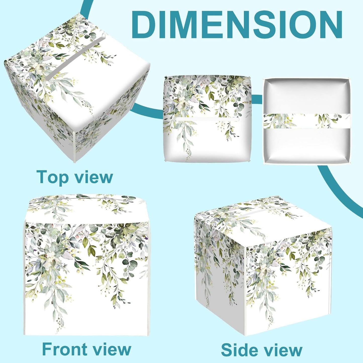 Watercolor Floral Leaves Tissue Box Holder,Square Leather Tissue Box Cover with Bottom Belt,Waterproof Modern Napkin Holder Organizer for Car Bathroom Nightstand Vanity Tabletop,5.2" x 5.2" x 5.2"