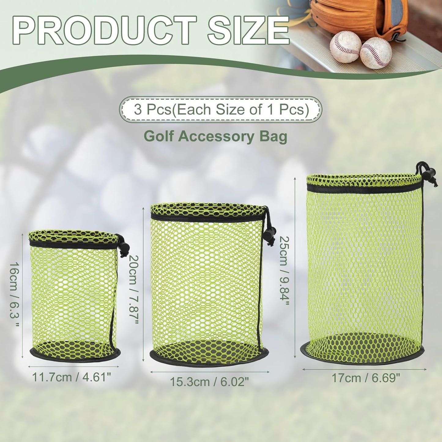 Golf Ball Storage Bag Nylon Mesh Golf Pouch with Adjustable Drawstring Closure for Sports Supplies Tennis