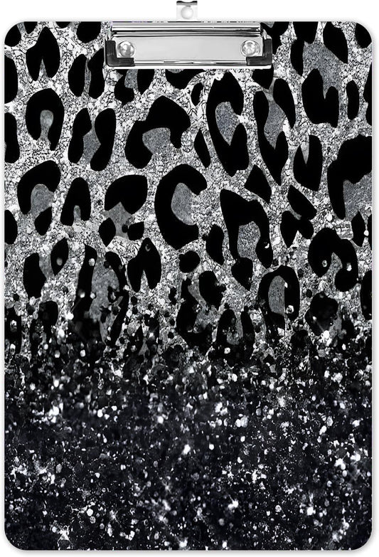 Fashion A4 Clipboard, Standard Letter Size 9" x 12.5", Decorative Wooden Clipboard with Low Profile Metal Clip for Office, School, Teachers, and Students,Luxury Black Leopard