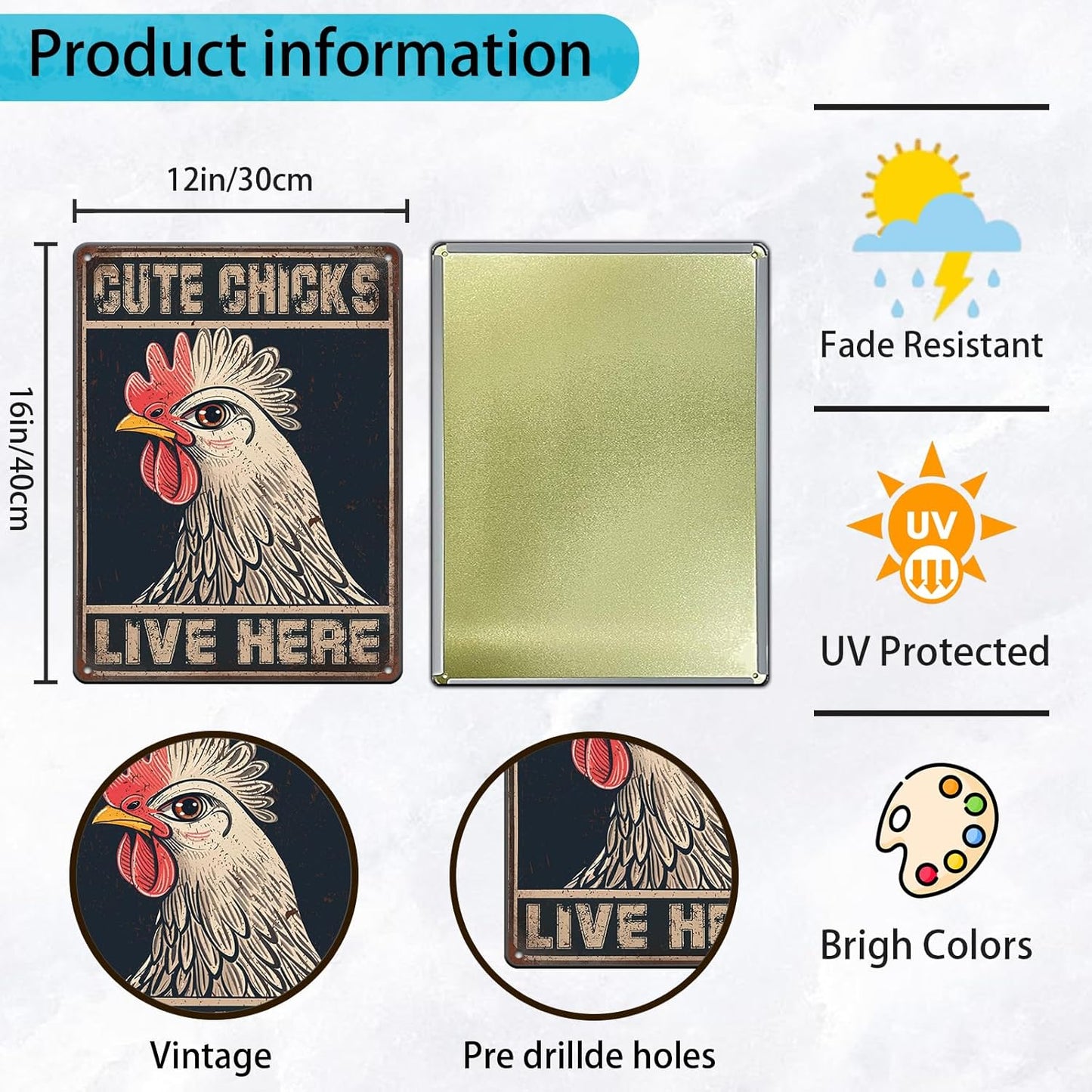 Chicken Signs For Coop Funny Outdoor - Cute Chicks Live Here Iron Sign Poster Chicken Sign Home Decor Garage Bar Restaurant Kitchen Cafe Bar Pub 12x16 Inch Wall Art Decor