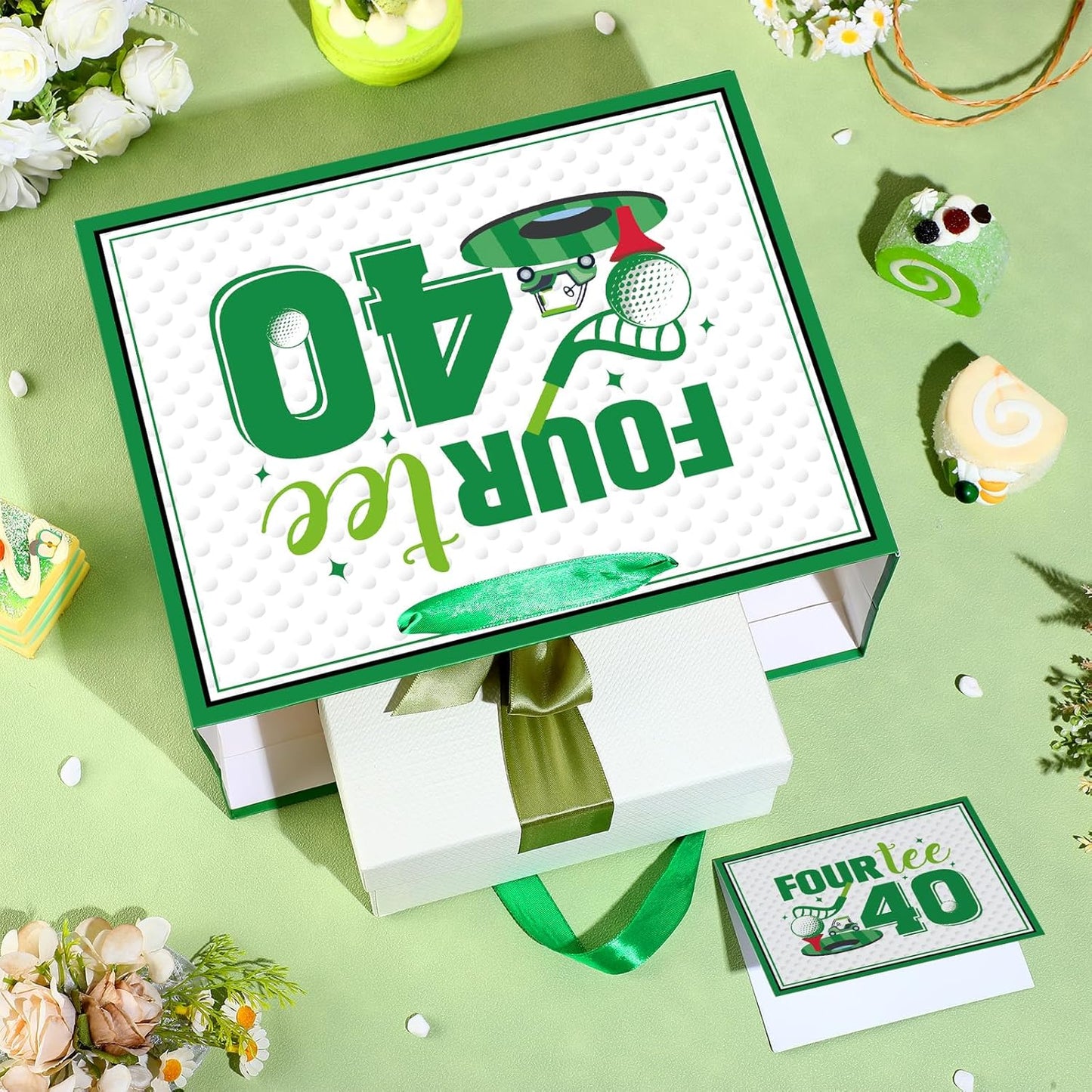 Quirkistry Golf 40th Birthday Gift Bag for Men Golf Happy Forty Birthday Party Gifts bag with Tissue Paper Greeting Card Four-Tee Bday Gift Wrapping Bag for Sports Themed Party Decorations Supplies