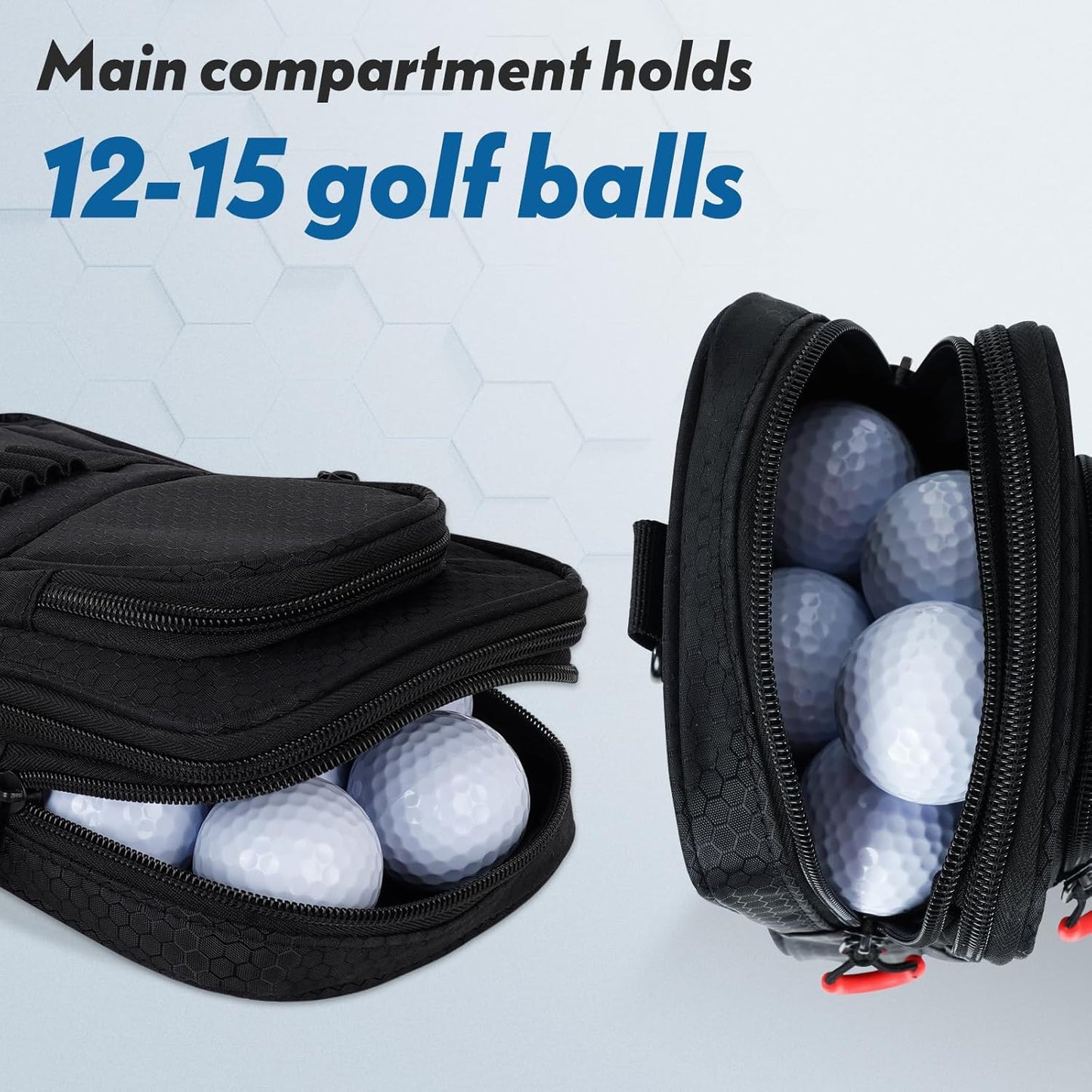 mytag Golf Ball Bag Pouch Zipper | Store 12-15 Balls, Golf Valuables Pouch Portable Outfit Organizer Bag Organizer Case Multipocket, Black