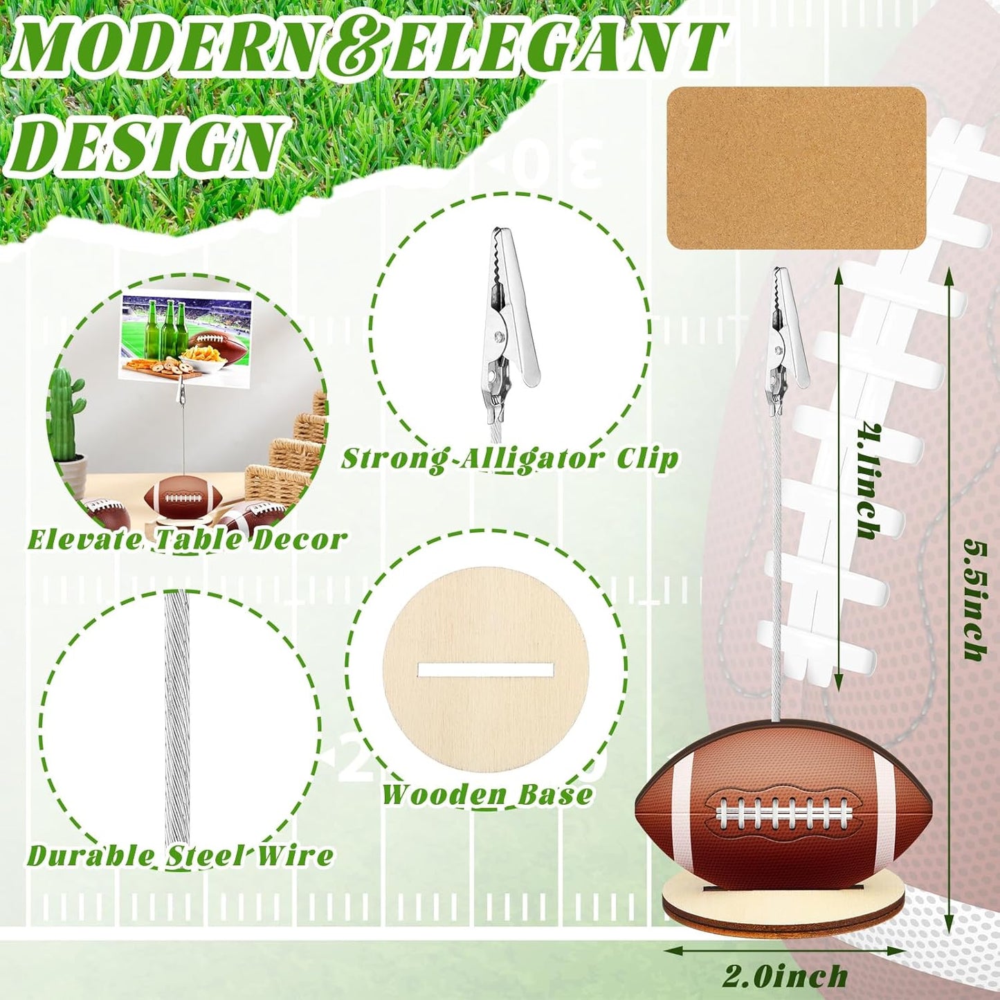 20 Pcs Base Memo Clip Holder Table Number Card Place Holders Stand Note Paper Clip Centerpieces for Table Party Favors Photo Stand Events Decoration (Football)