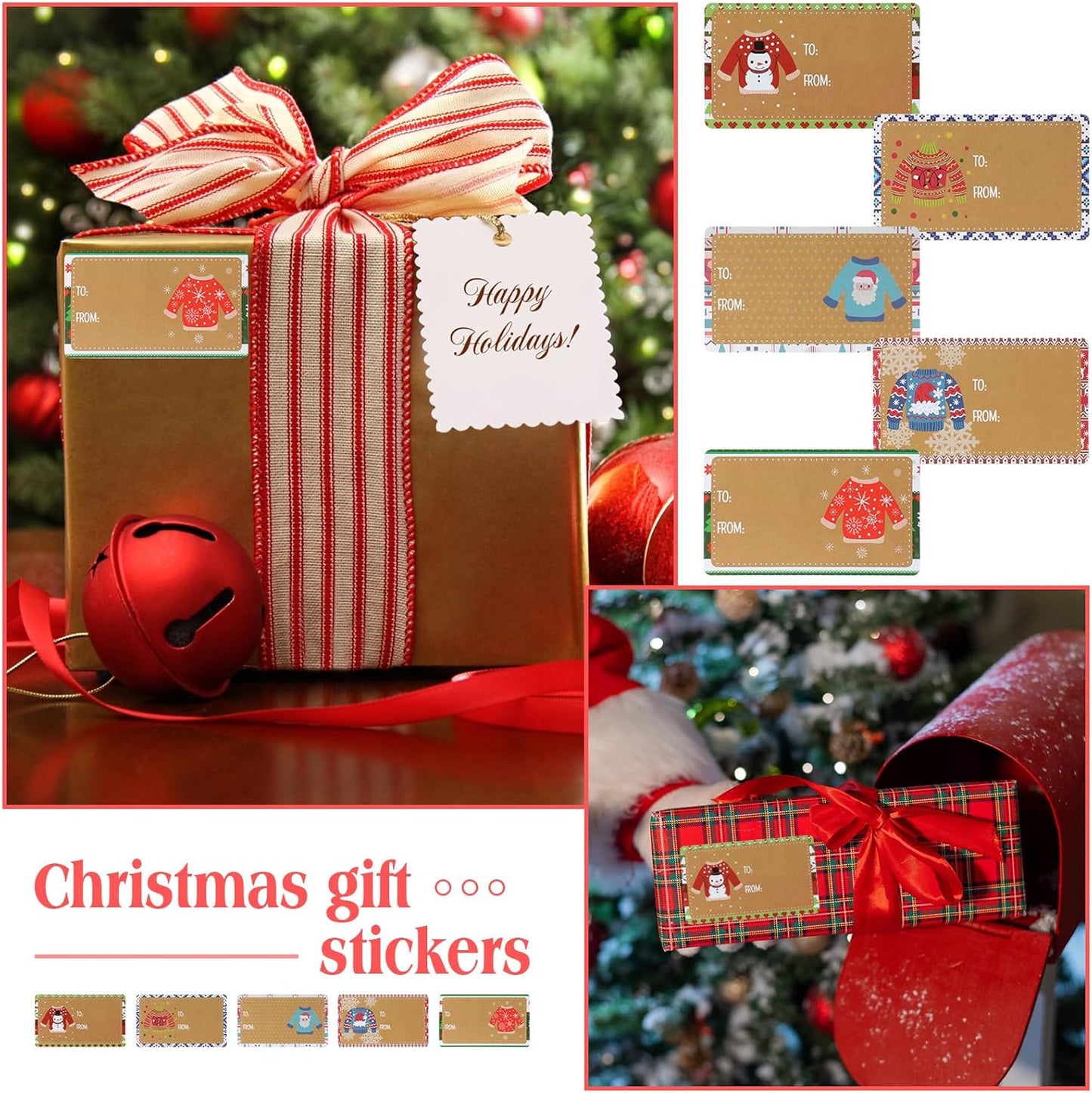 Outus 500 Pieces Christmas Tags Self Adhesive Gift Tags for Xmas Presents Christmas Name Labels Stickers for Wrapping Paper Festival Birthday Holiday Decor(Stylish Style,2.76 x 1.57 Inch)