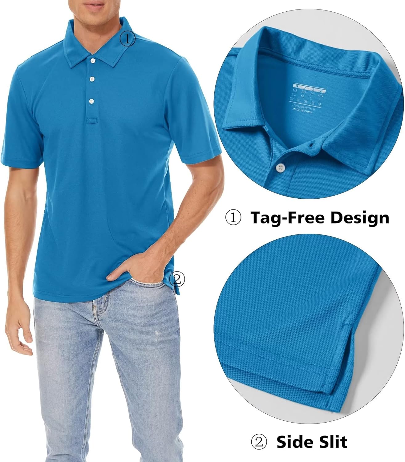 MAGCOMSEN Men's Polo Shirts 3 Buttons Casual Work T Shirts Quick Dry Short Sleeve Golf Shirt Pique Jersey Outdoor Performance