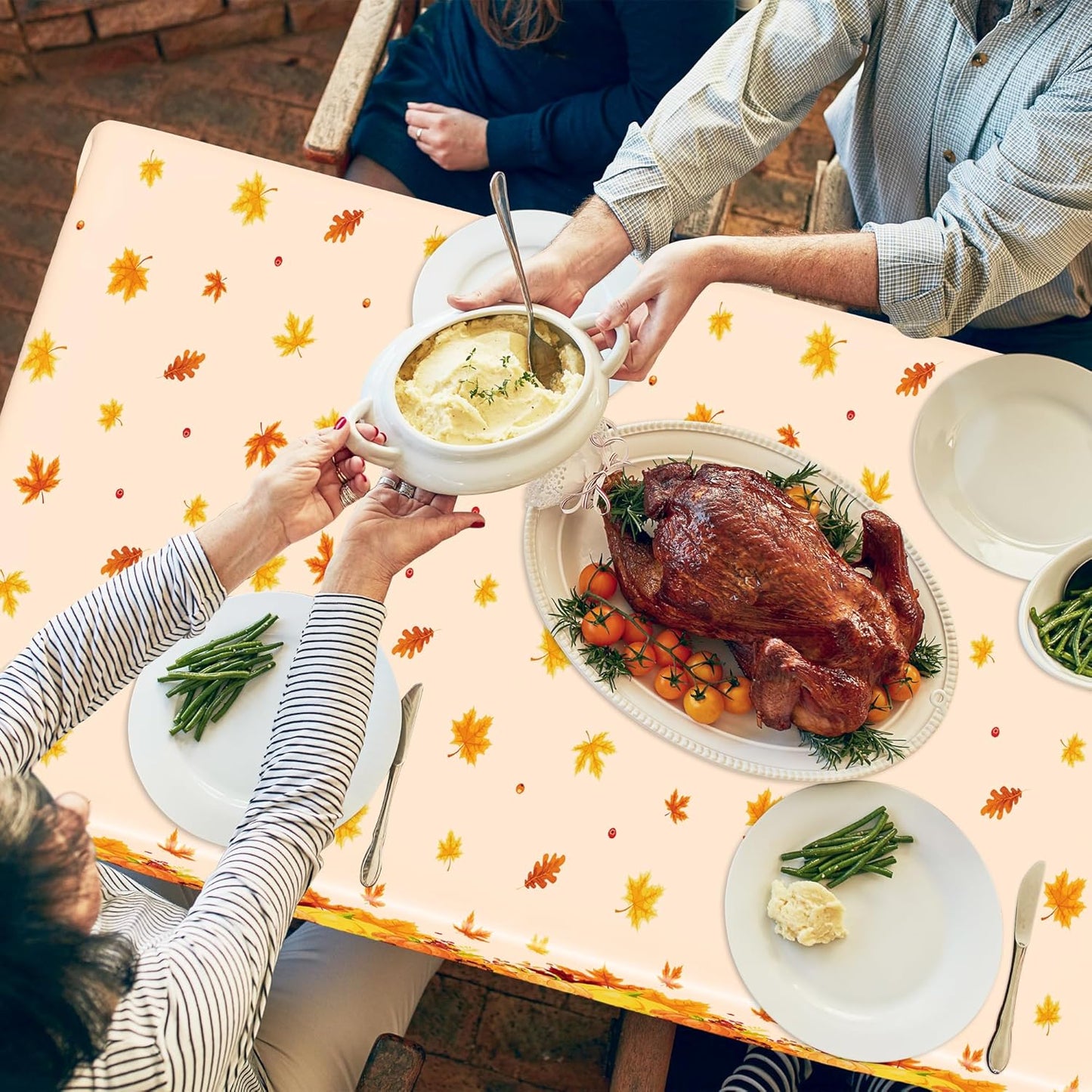 QZYL 2 Pack Thanksgiving Tablecloths, 54" x 108" Friendsgiving Plastic Tablecloth, Rectangle Disposable Tablecover Pumpkin Tablecloth, Thanksgiving Decorations Fall Table Decor Party Supplies