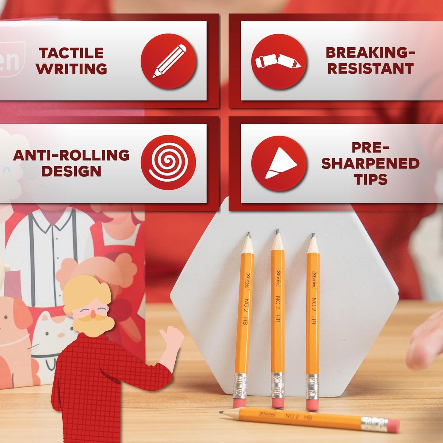 XFasten Golf Pencils with Erasers Bulk, 300-Pack 3.5" #2 HB Pre-Sharpened Easy-to-Grip Half Mini Golf Pencils for Kids, Adults, and School Supplies - Hexagonal, Smooth Writing, and Non-Smudging