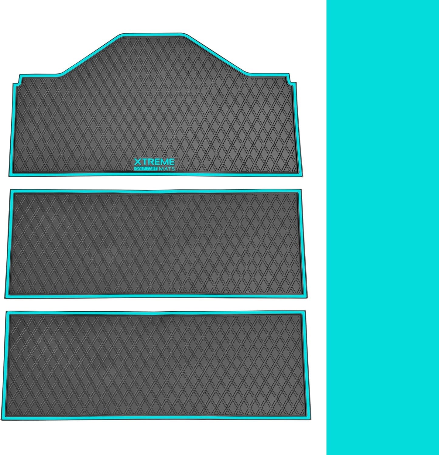 Evolution D5 Golf Cart Floor Mat Set- Rubber Double Diamond Design - Fits D5 6F Including Maverick and Ranger Trims (Sky Blue Trim, D5 6F 1st, 2nd, & 3rd Rows Forward Facing)
