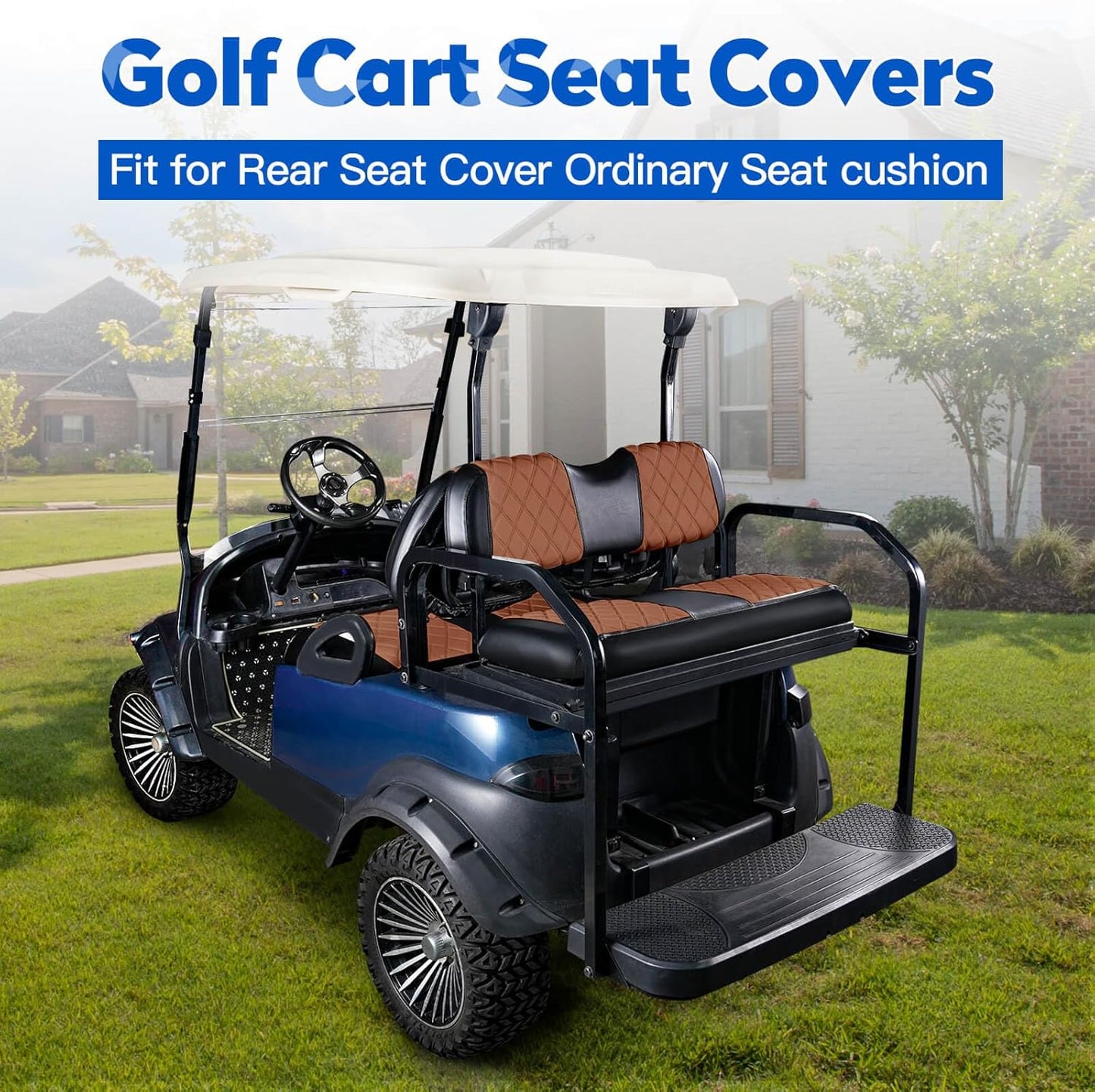 NOKINS Golf Cart Seat Covers Fit Club Car Precedent/DS/EZGO RXV/TXT/Yamaha Drive Aftermarket Standard Rear Seat Cushion, No Stapler, Multiple Colors&Breathable (Dark Brown&Black)