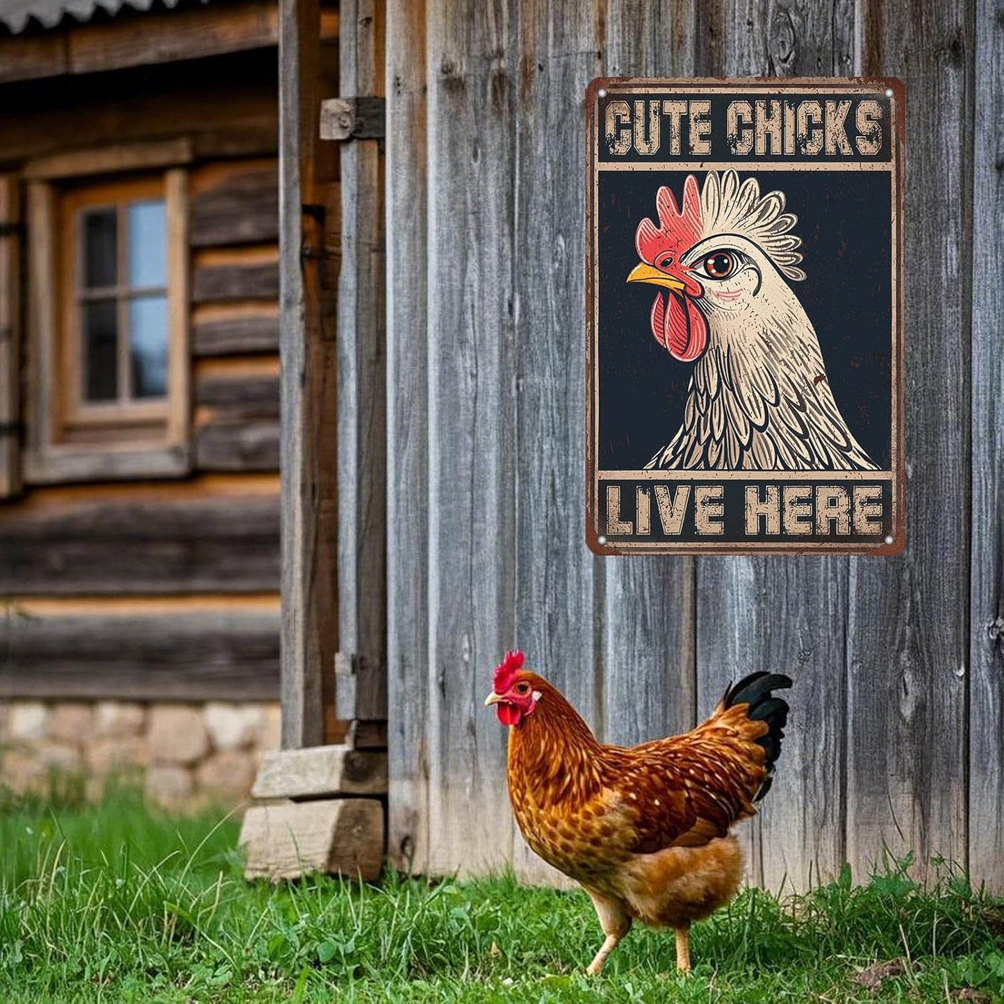 Chicken Signs For Coop Funny Outdoor - Cute Chicks Live Here Iron Sign Poster Chicken Sign Home Decor Garage Bar Restaurant Kitchen Cafe Bar Pub 12x8 Inch Wall Art Decor
