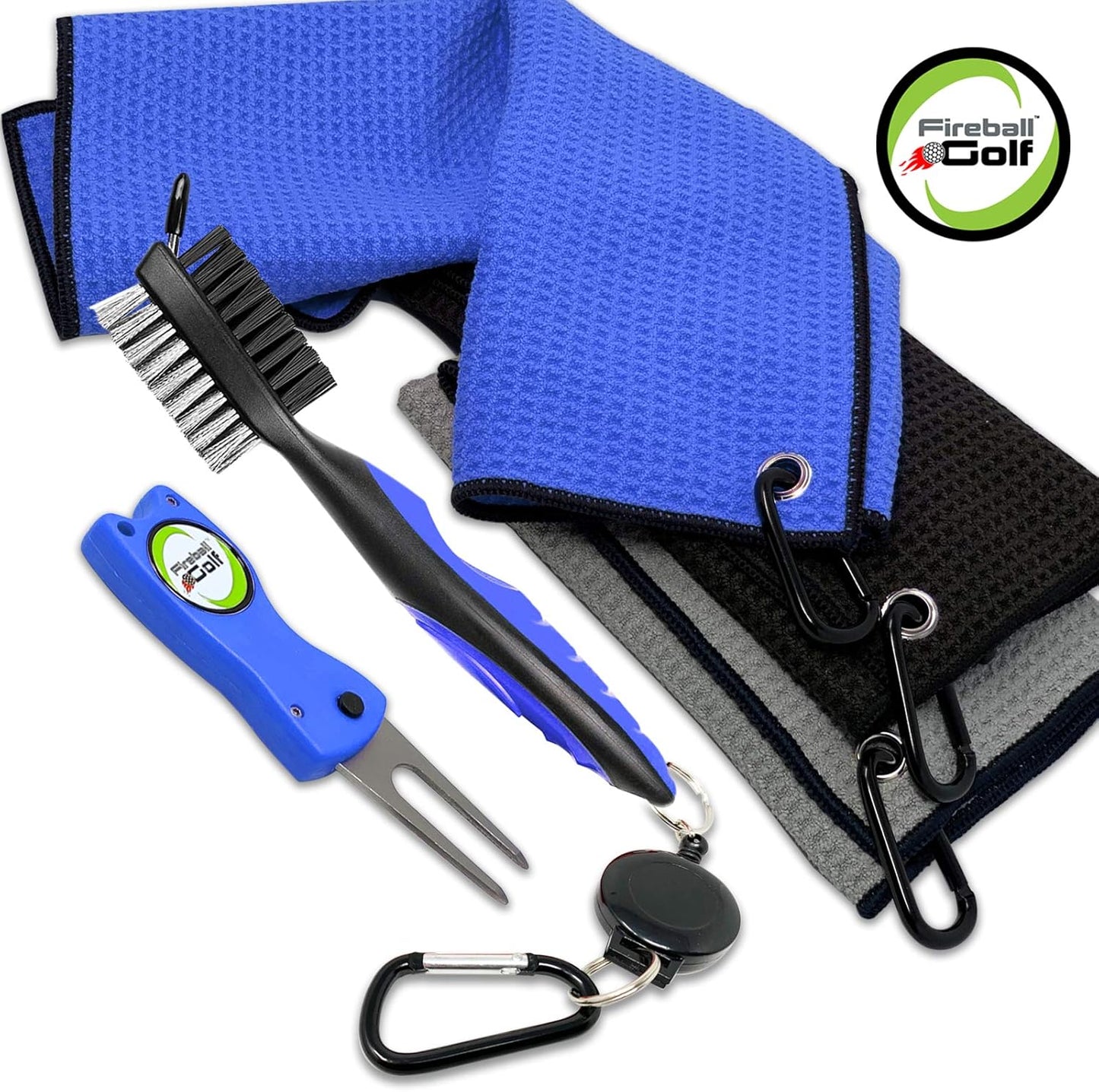 Towel Gifts and Accessories Set (Many Colors) - 3 Golf Towels, Golf Divot Tool, Ball Marker, and Golf Cleaning Brush, Golf Gifts for Men, Women, Children