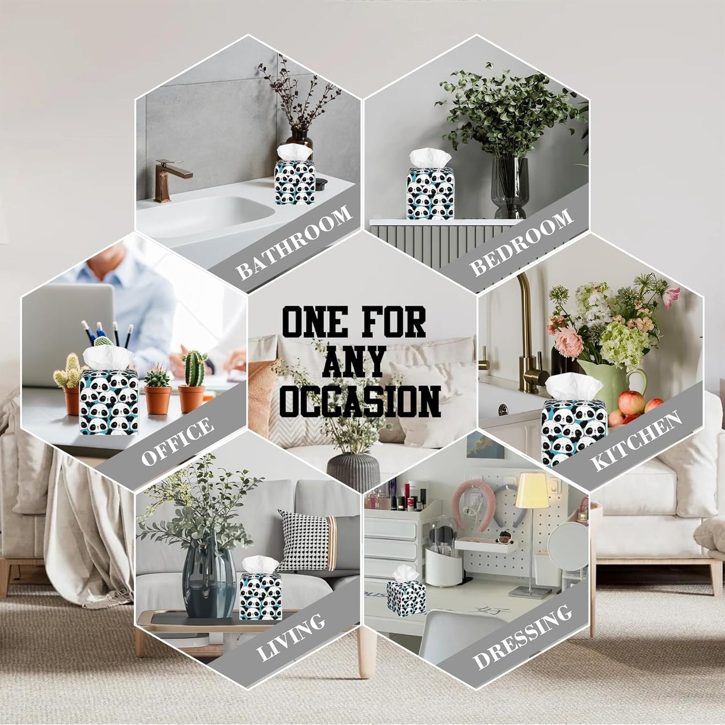 Cute Panda Tissue Box Cover Square, Tissue Box Holder Leather Facial Paper Case Decorative Organizer Holder Dispenser Home Office Car Decor