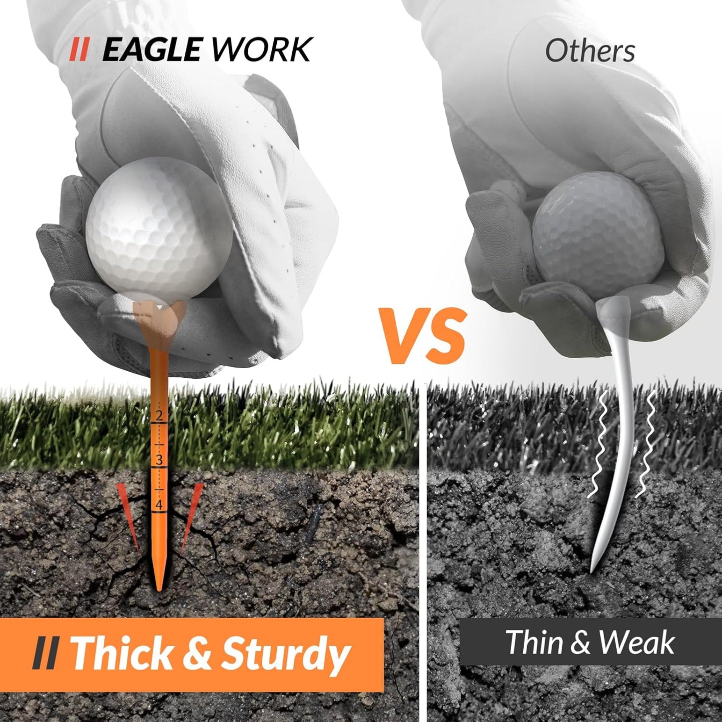 Plastic Golf Tees, 150 Pack (130 Driver Tees + 20 Iron/Hybrid Tees), Low Friction & Resistance, 4-Prongs Head Design to Reduce Friction & Side Spin