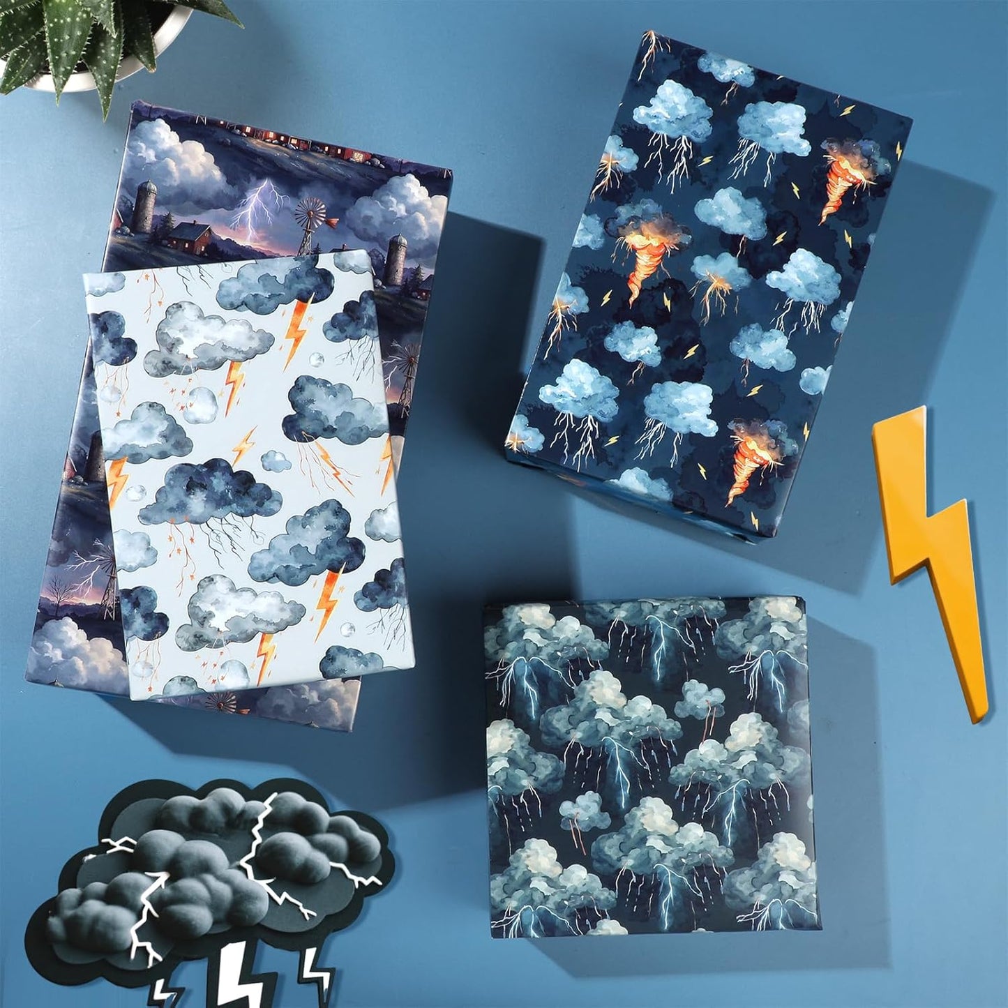 Pineraap Thunderstorm Wrapping Paper 12 Sheets Lightning & Storm Cloud Weather Themed Gift Wrap for Weather Enthusiasts,Meteorologists,20"×28"
