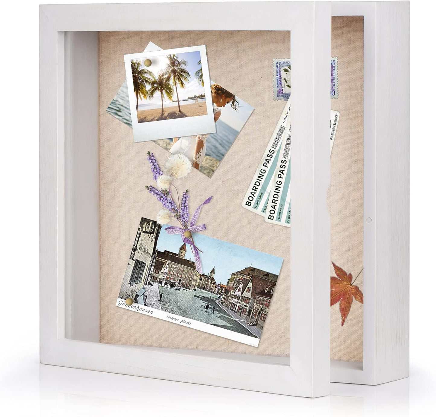 Love-KANKEI Shadow Box Frame 11x11 Shadow Box Display Case with Linen Back Memorabilia Awards Medals Photos Memory Box Gift Rustic White