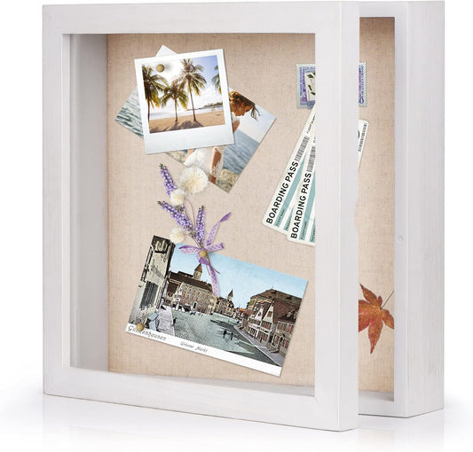Love-KANKEI Shadow Box Frame 11x11 Shadow Box Display Case with Linen Back Memorabilia Awards Medals Photos Memory Box Gift Rustic White