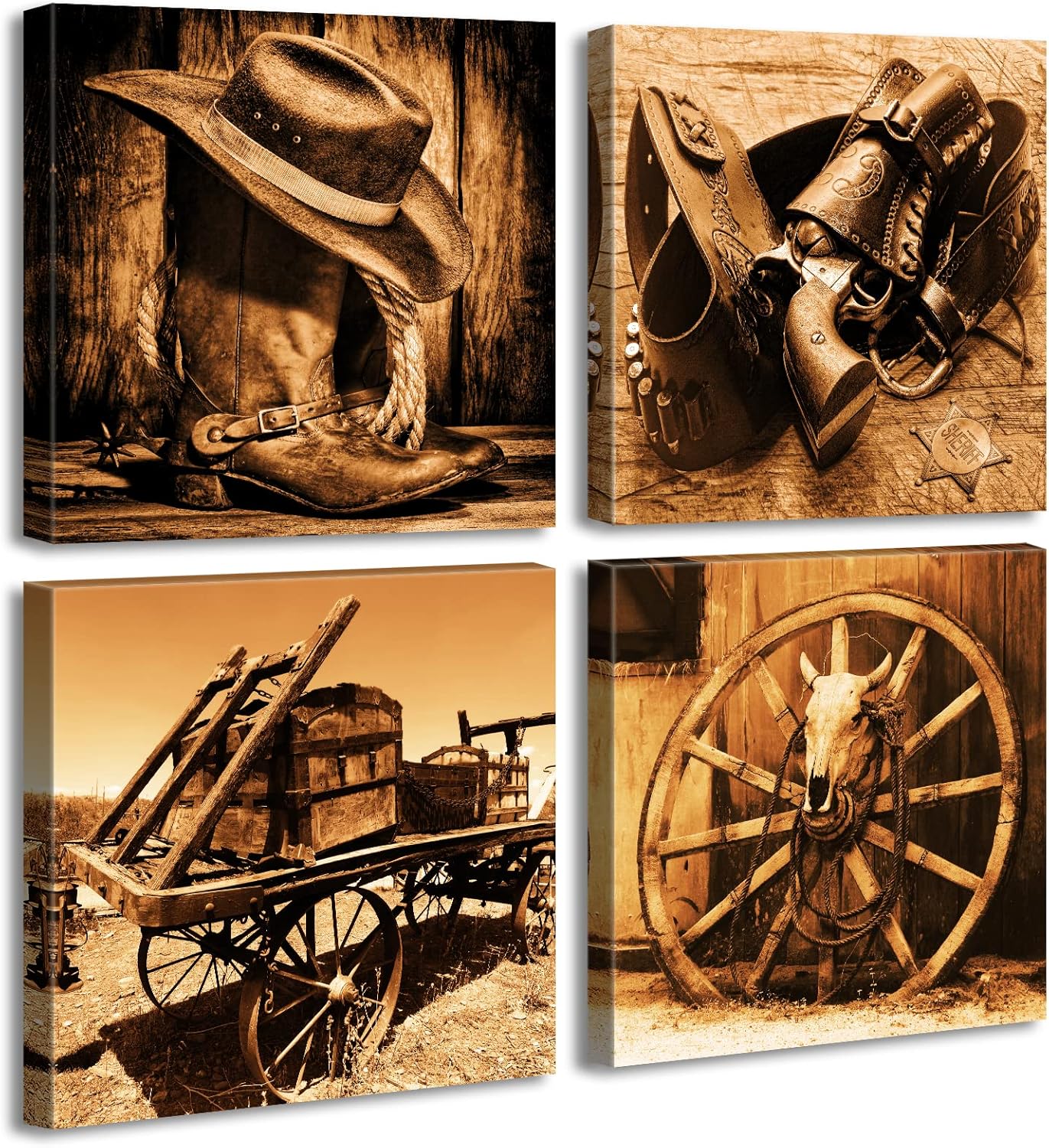 DJSYLIFE Western Decor Cowboy Wall Art for Men's Bedroom Office Canvas Printed Poster Home Decoration Artwork 12" Wx12 Hx4