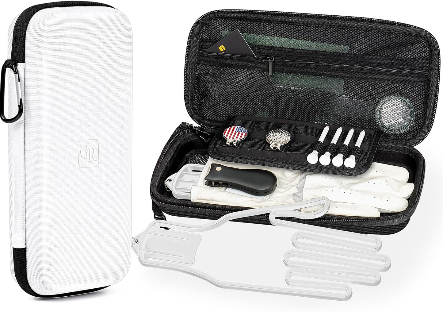 Odor-Absorbing Golf Glove Holder Case for Men Women with Glove Shaper - Fits Golf Club Bag, Golf Organizer Storage for Phone, Tees, Divot Tool, Ball Markers, Golf Gifts for Men Women