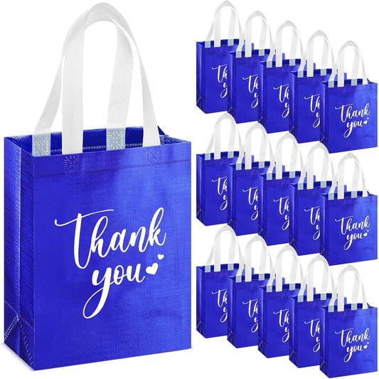 Sweetude 30 Pcs Thank You Gift Bags with Handles Bulk Reusable Goodie Bag Non Woven Foldable Handbag for Graduation Wedding Bridesmaid Gifts(10 x 8 x 4 Inch,Royal Blue)