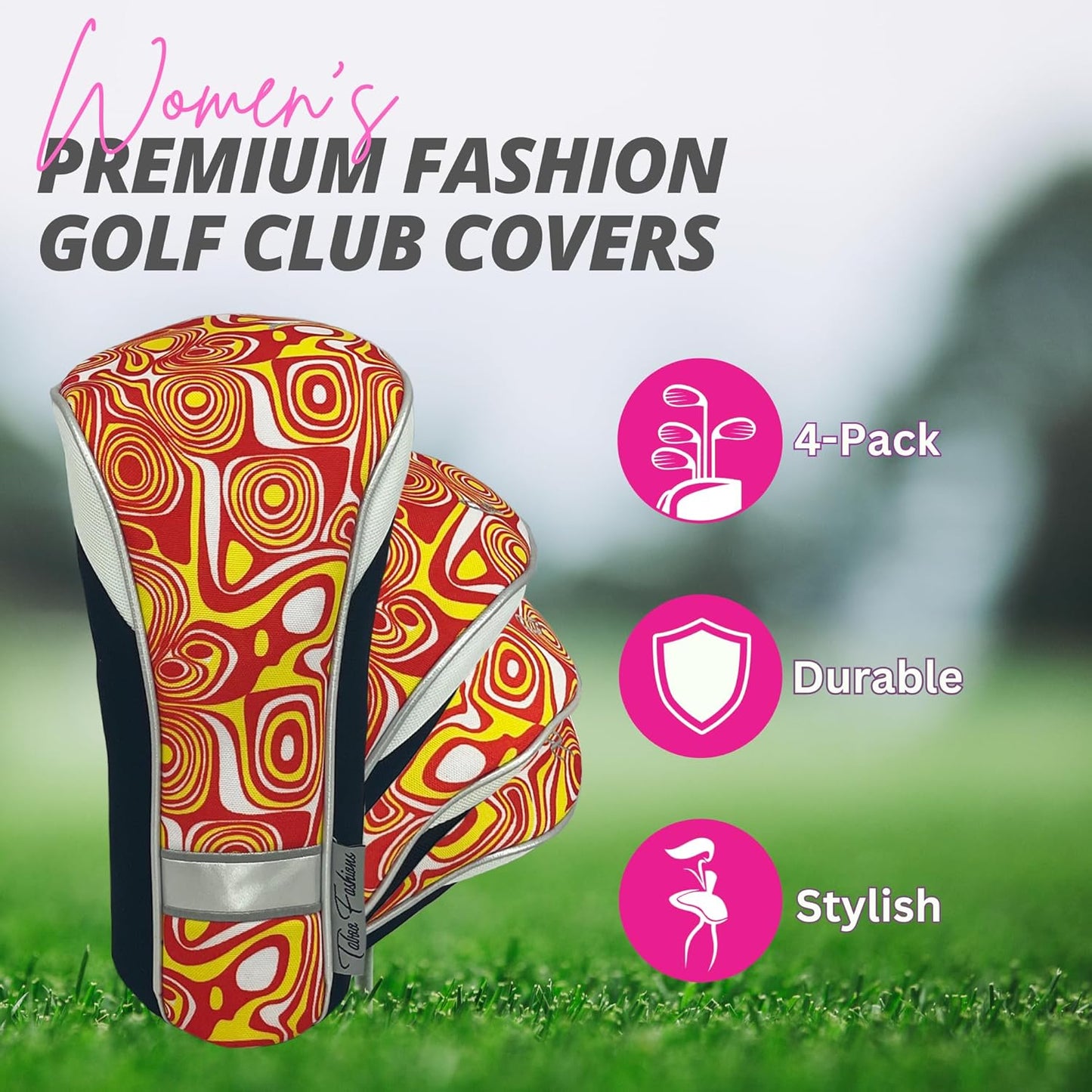 Taboo Fashions Monaco Golf Club Covers for Women - Numbered Golf Headcovers Set for Driver, Fairway and Hybrid Clubs - Weather Resistant, Pack of 4