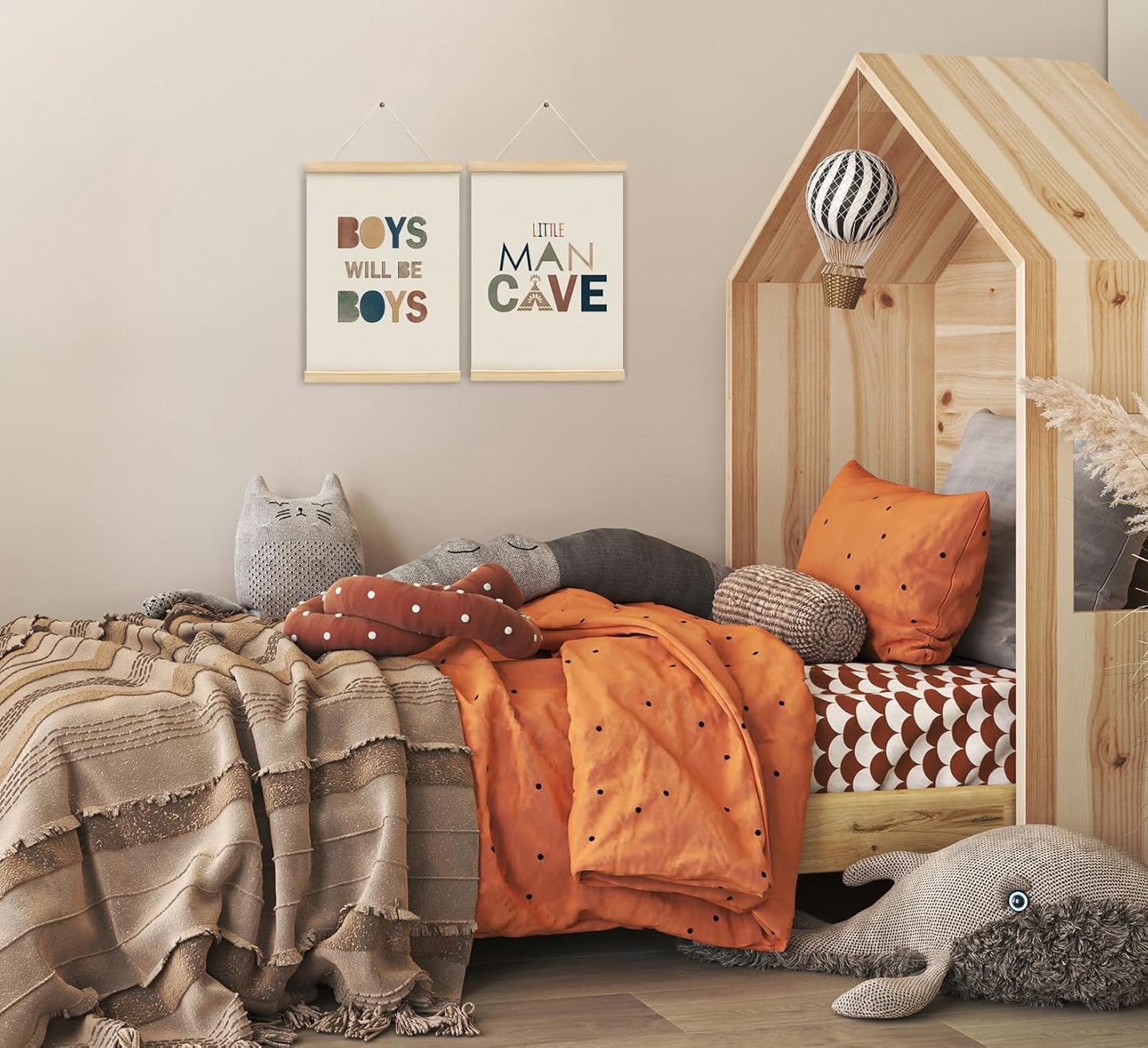 KDHTY Little Man Cave Wall Art Posters Hanger Frame,Toddler Boy Room Decor,Nursery Toddler Room Decor Kids Playroom Art,Reading Corner Decor,12 x 16 Inch,Set of 2