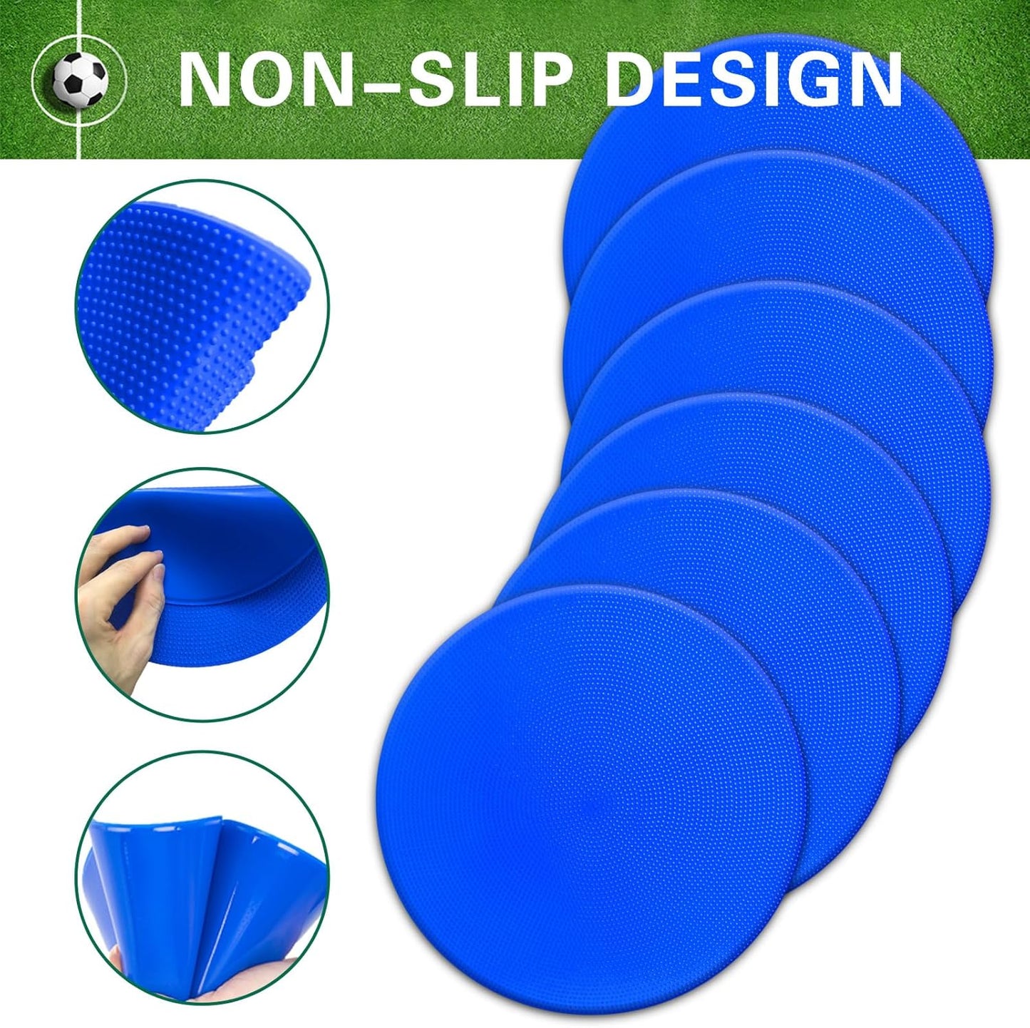 12/24Pcs Poly Spot Markers 9 inch Non-Slip Rubber Agility Training Markers Floor Dots Flat Field Cones for Football Basketball Soccer School Exercise Drills Gym Dance Practice 6 Colors