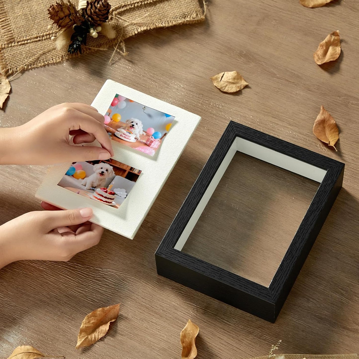 5x7 Mini Shadow Box Display Case Picture Frame with Soft Linen Back,Small Deep Black Shadow Box 5x7 for Flowers Medal Display Case Jersey pet Graduation Memorabilia Baby Ltems Crafts Photos