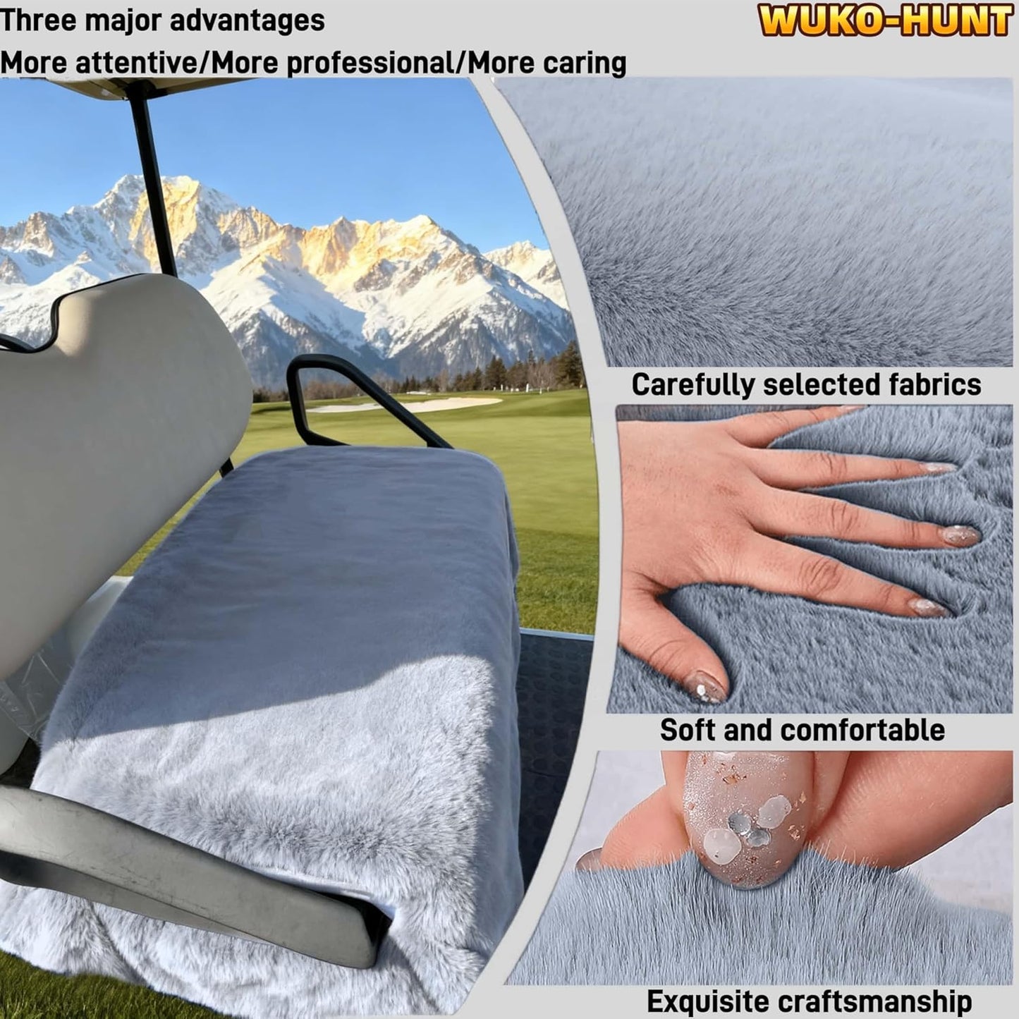 Golf Cart Seat Covers - Soft Faux Fur Seat Blanket, with 4 Pockets, Non-Slip, Thick & Warm, Fit EZGO, Club Car, Yamaha, Epic and Other 2-Seat Golf Cart, All-Season, 51"x 33", Light Gray