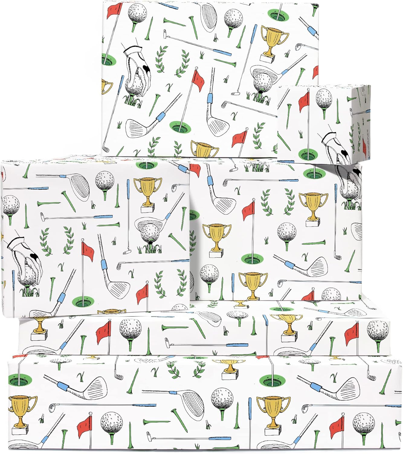 CENTRAL 23 Golf Wrapping Paper - 6 Sheets White Wrapping Paper For Men Dad Grandpa Uncle - Golf Sports Club - Comes With Stickers - Recyclable - Christmas Wrapping Paper Sheets