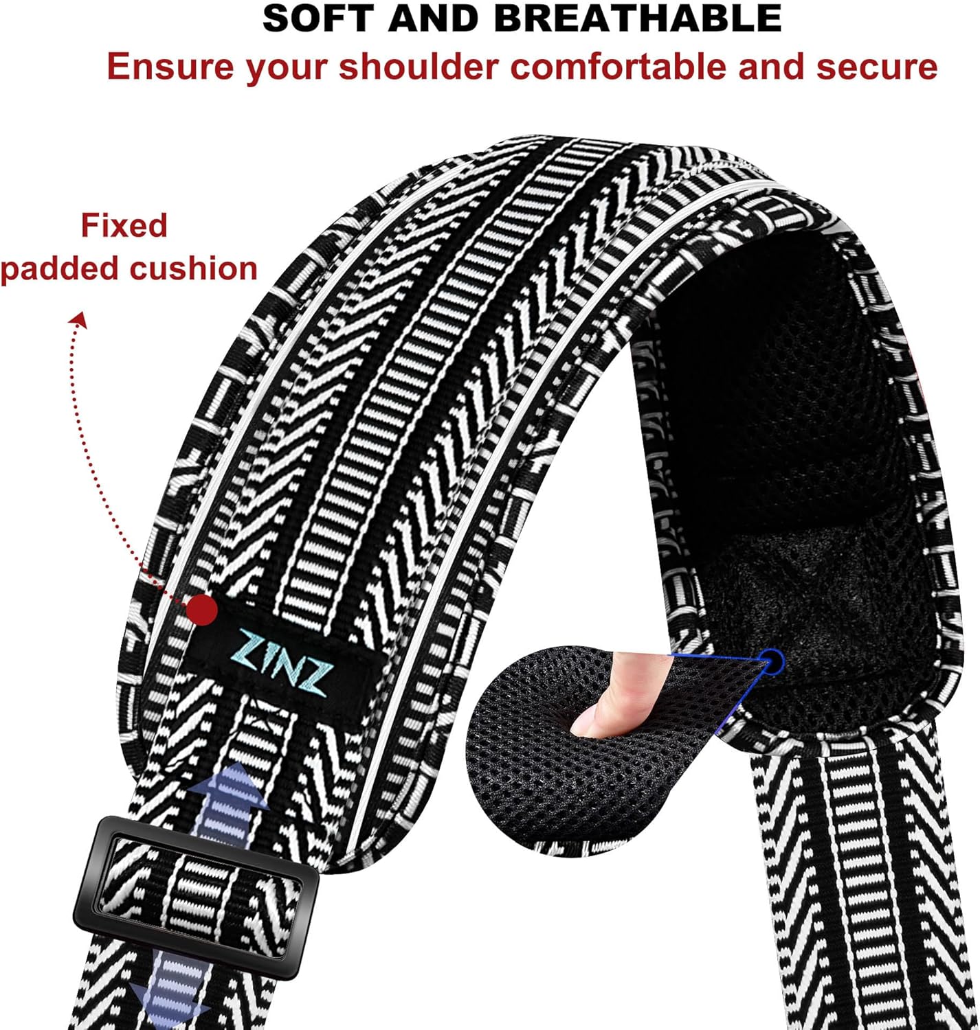 ZINZ 79.5" Universal Strap with Ultra-Thick Fixed Breathable Pad - Adjustable Heavy-Duty Shoulder Strap for Laptop, Crossbody, Luggage, Gym, Camera Bag and More - TH01B03