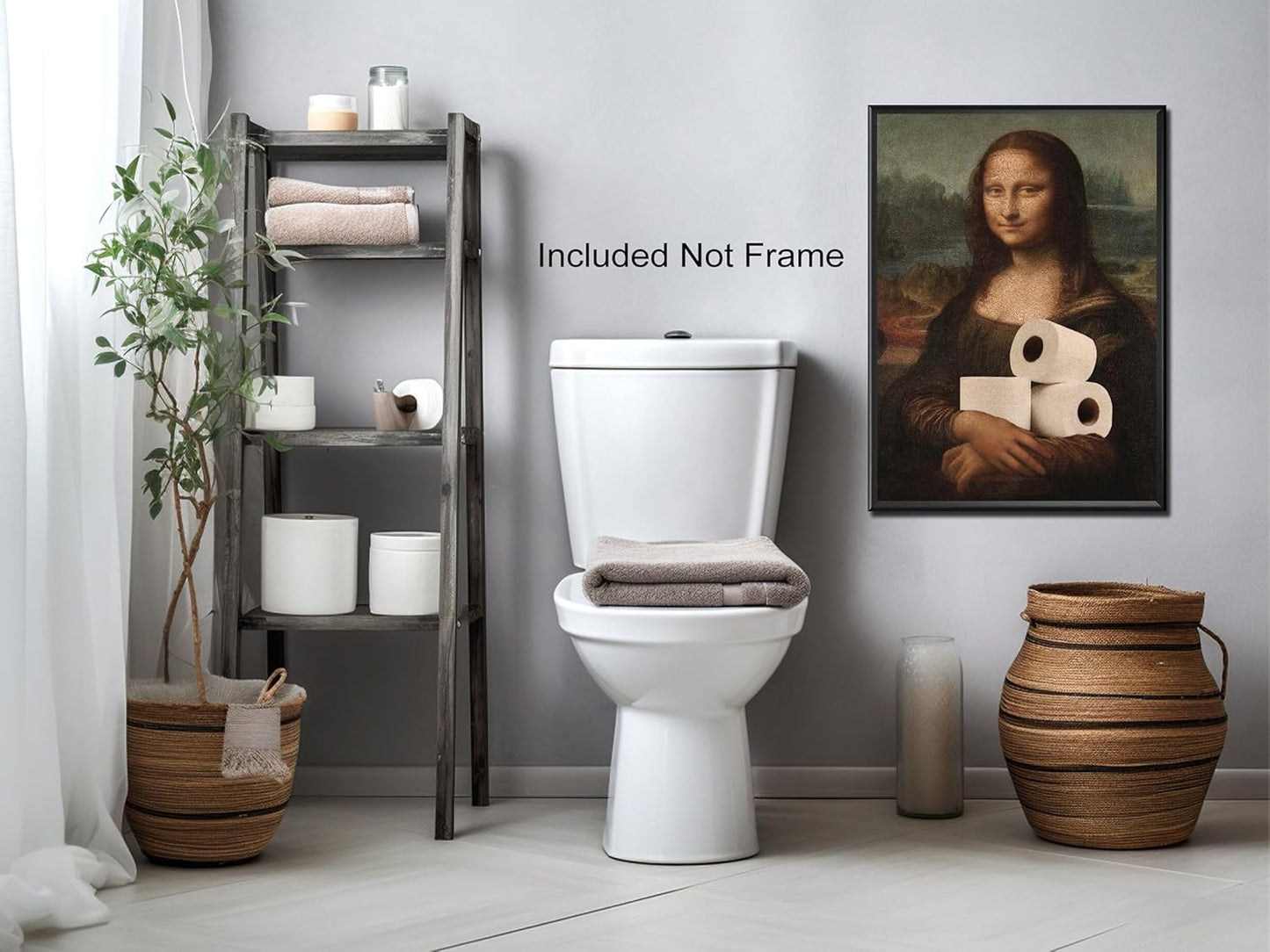 Funny Bathroom Wall Art Classical Oil Painting Mona Lisa and Toilet Paper Poster Amusing Prank Canvas Prints Vintage Humor Wall Decor for Restroom 16x24in Unframed