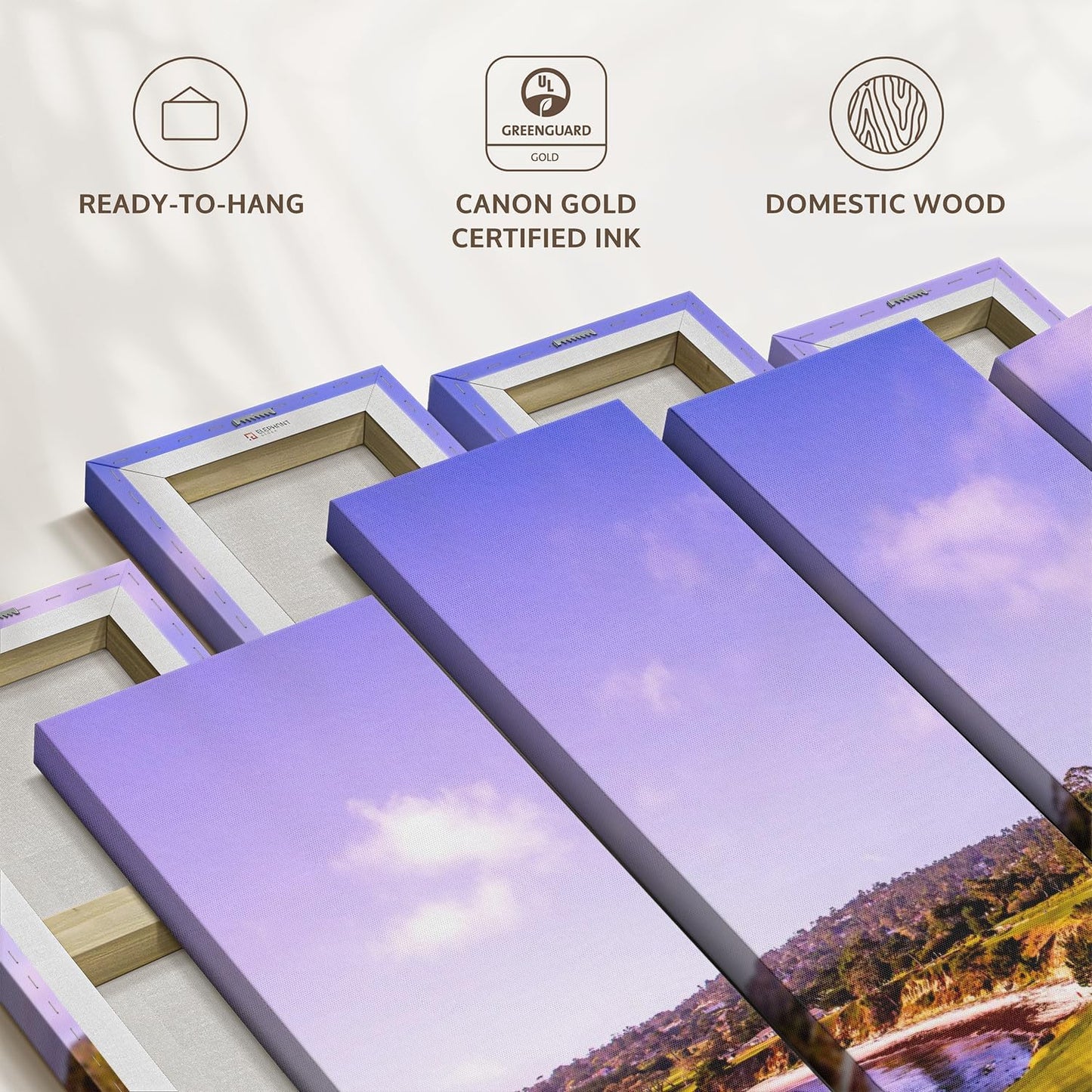 Elephant Stock Coastline Green Golf Course Wall Art - Horizontal Canvas - 4-Piece Living Room Wall Decor - Photography Sports Canvas Print - Blue and Gray Decor for Wall - 36" X 22"