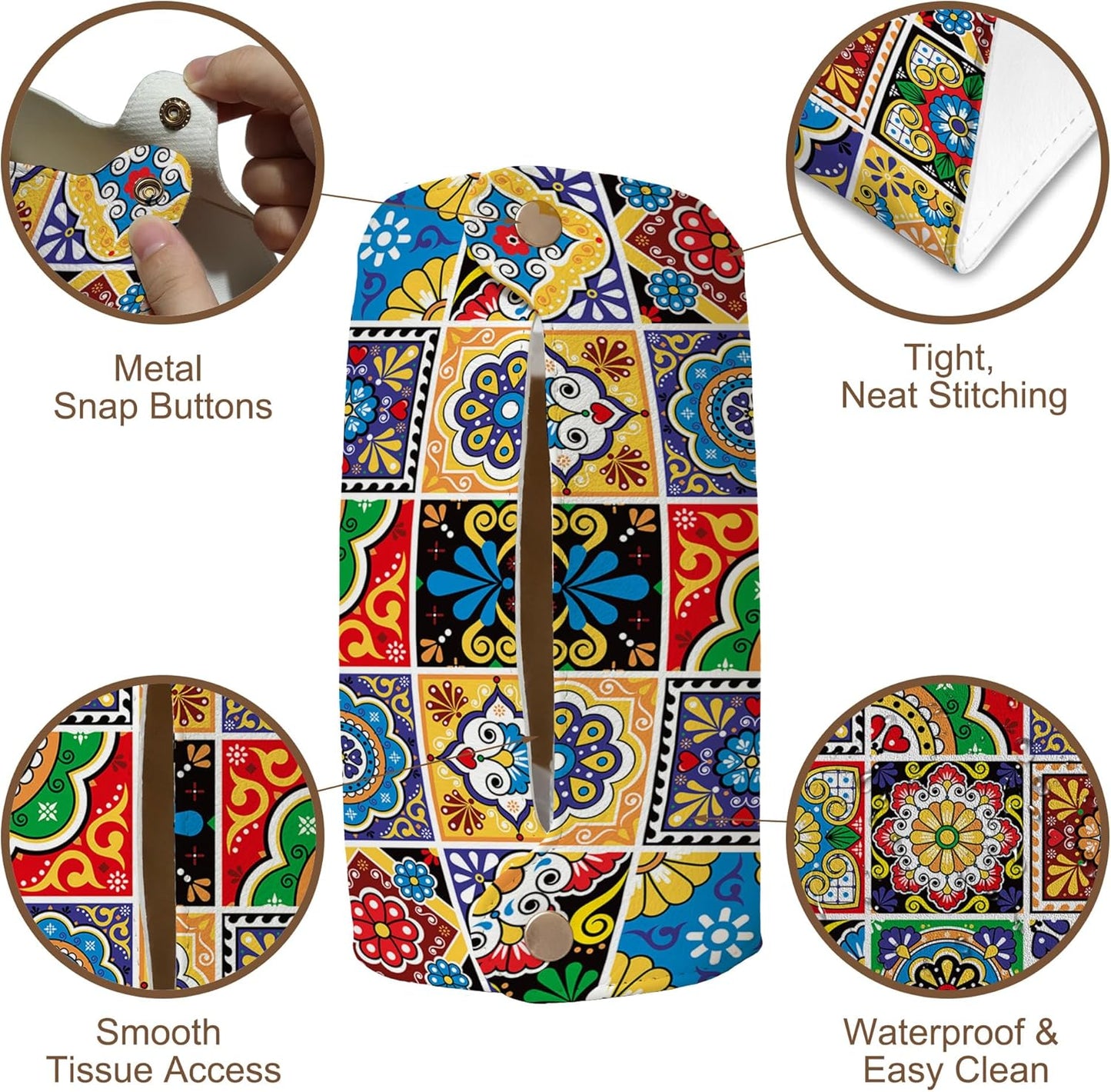 Talavera Mexican Tiles Tissue Box Cover Holder – Rectangular Tissue Organizer, Decorative Napkin Box Case for Home, Office & Car